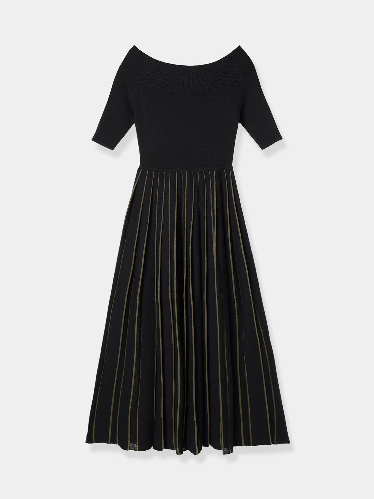 Off shoulder Pleats knit dress