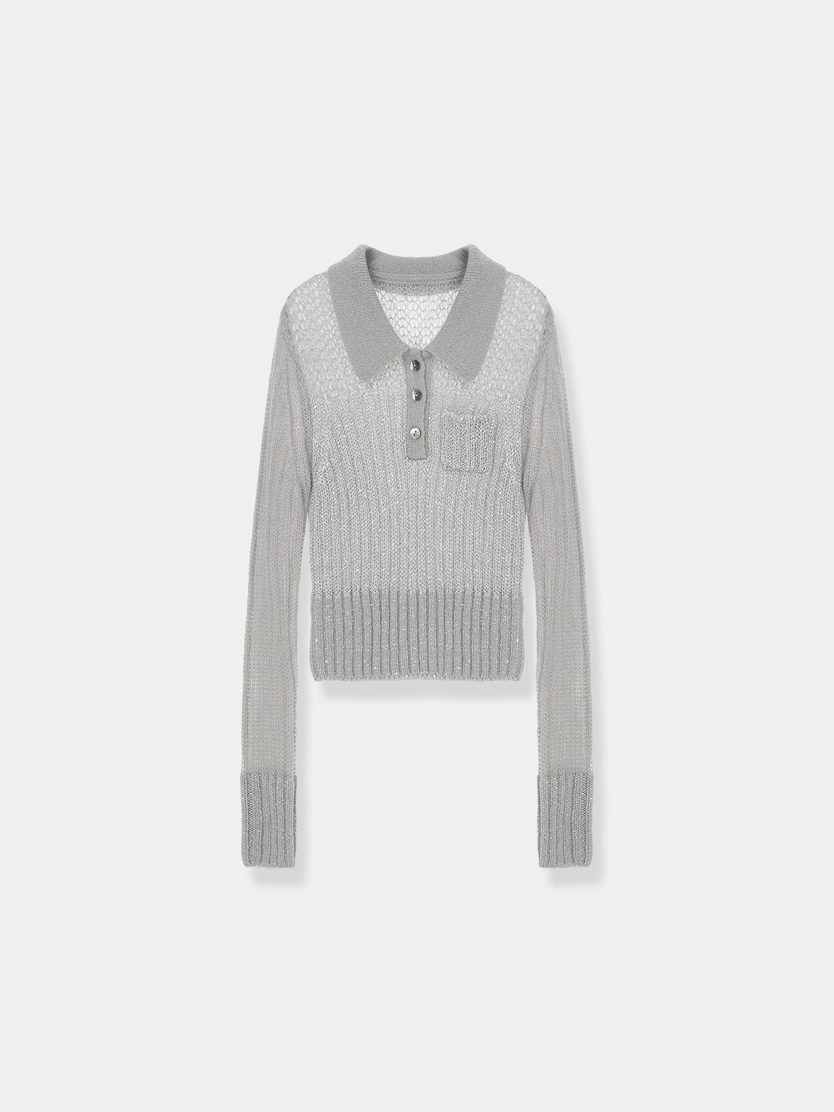Sequin Sheer Polo Knit