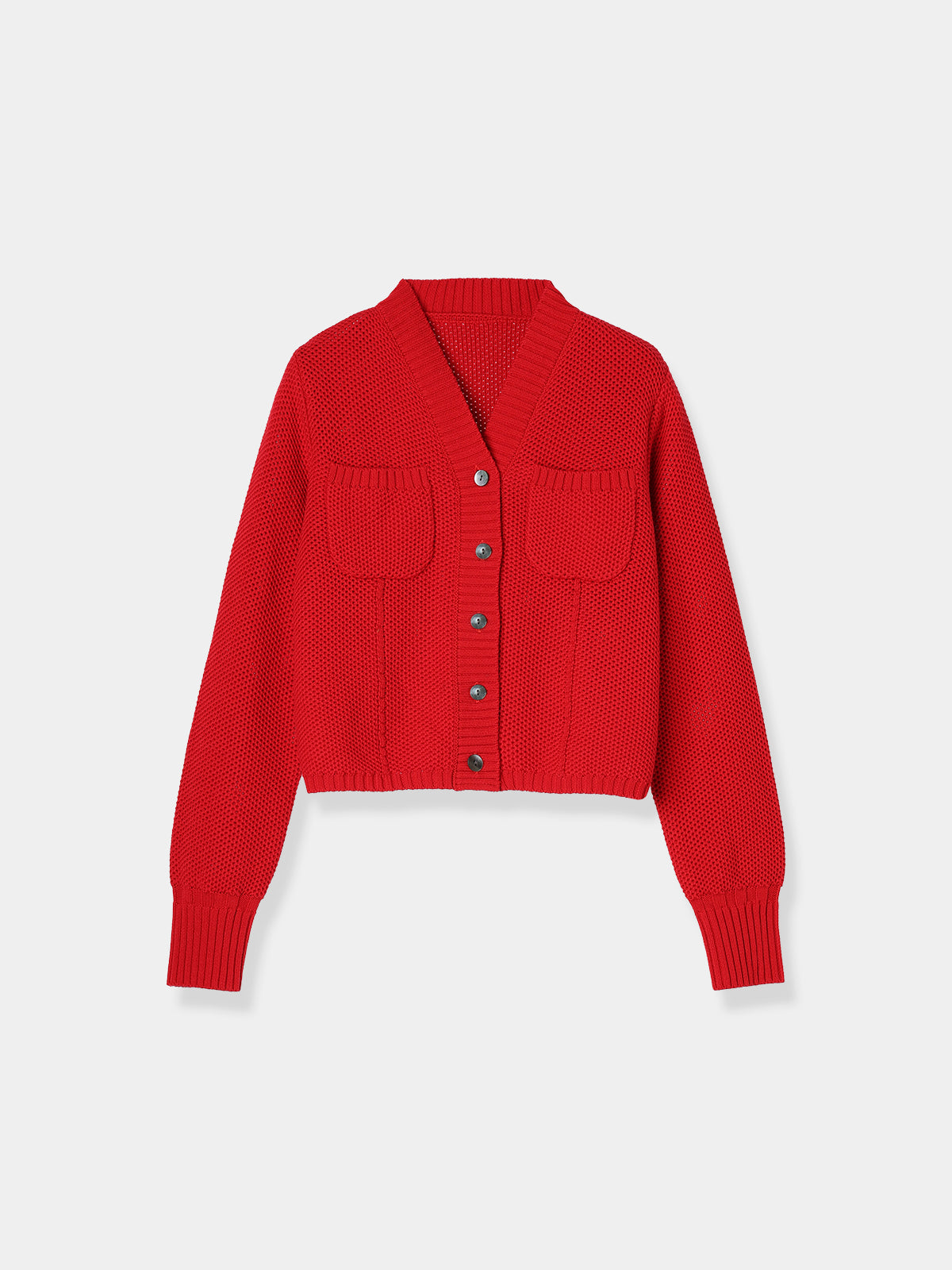 Basket Knit Cardigan / Red