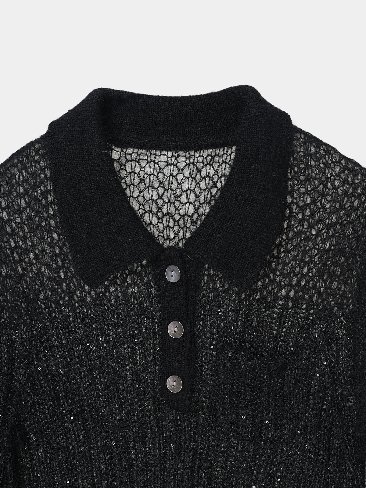 Sequin Sheer Polo Knit
