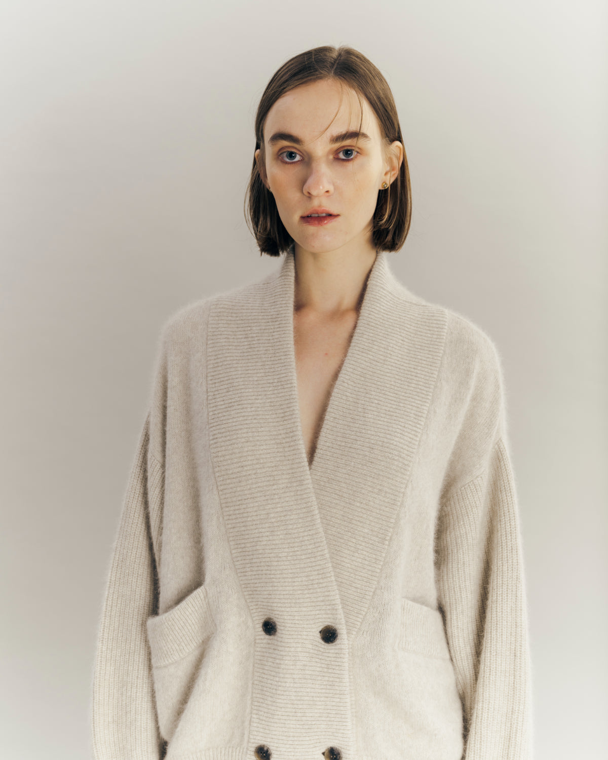 Double-breasted Shaggy knit Cardigan