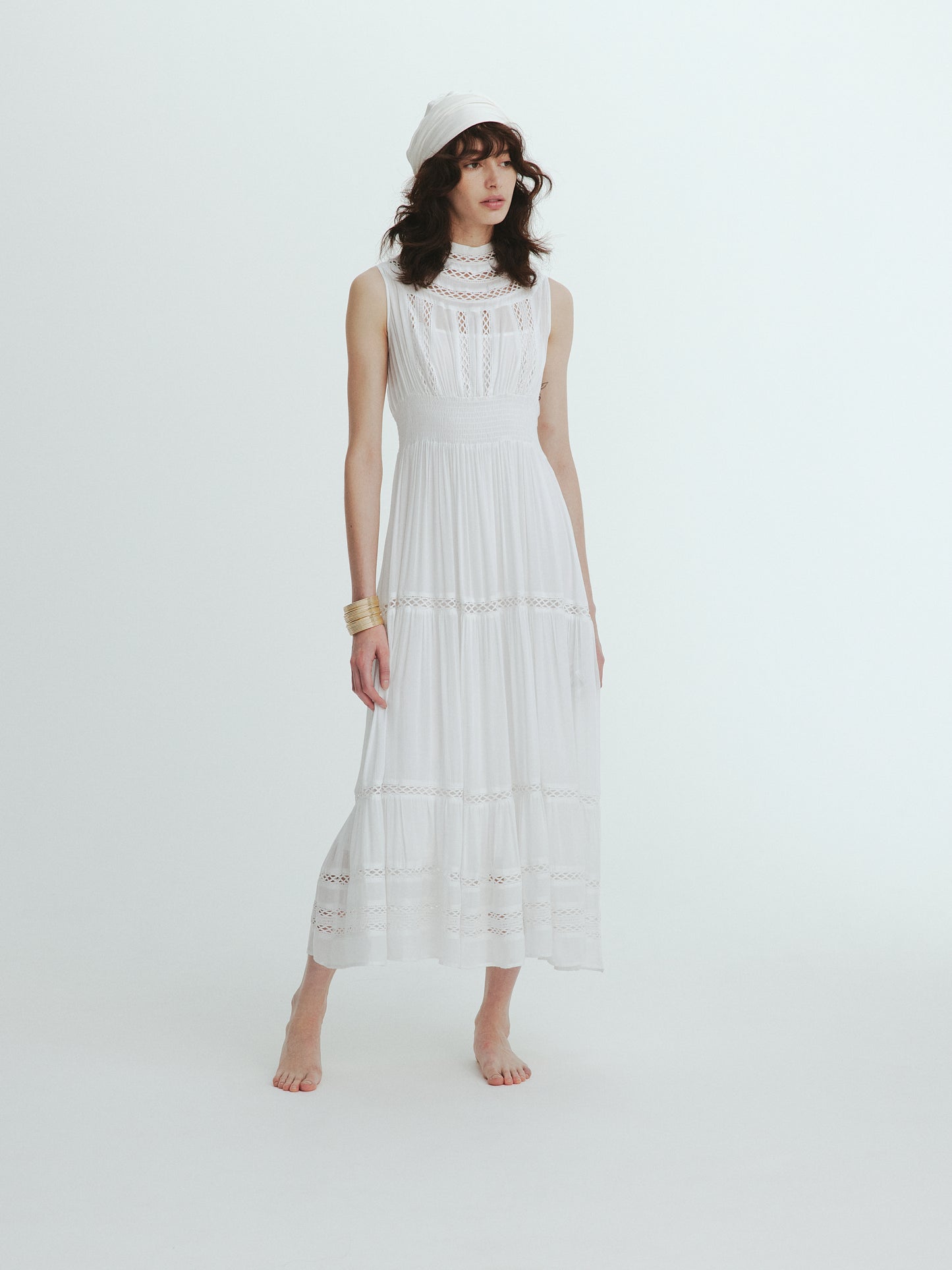 Yoke lace tiered dress