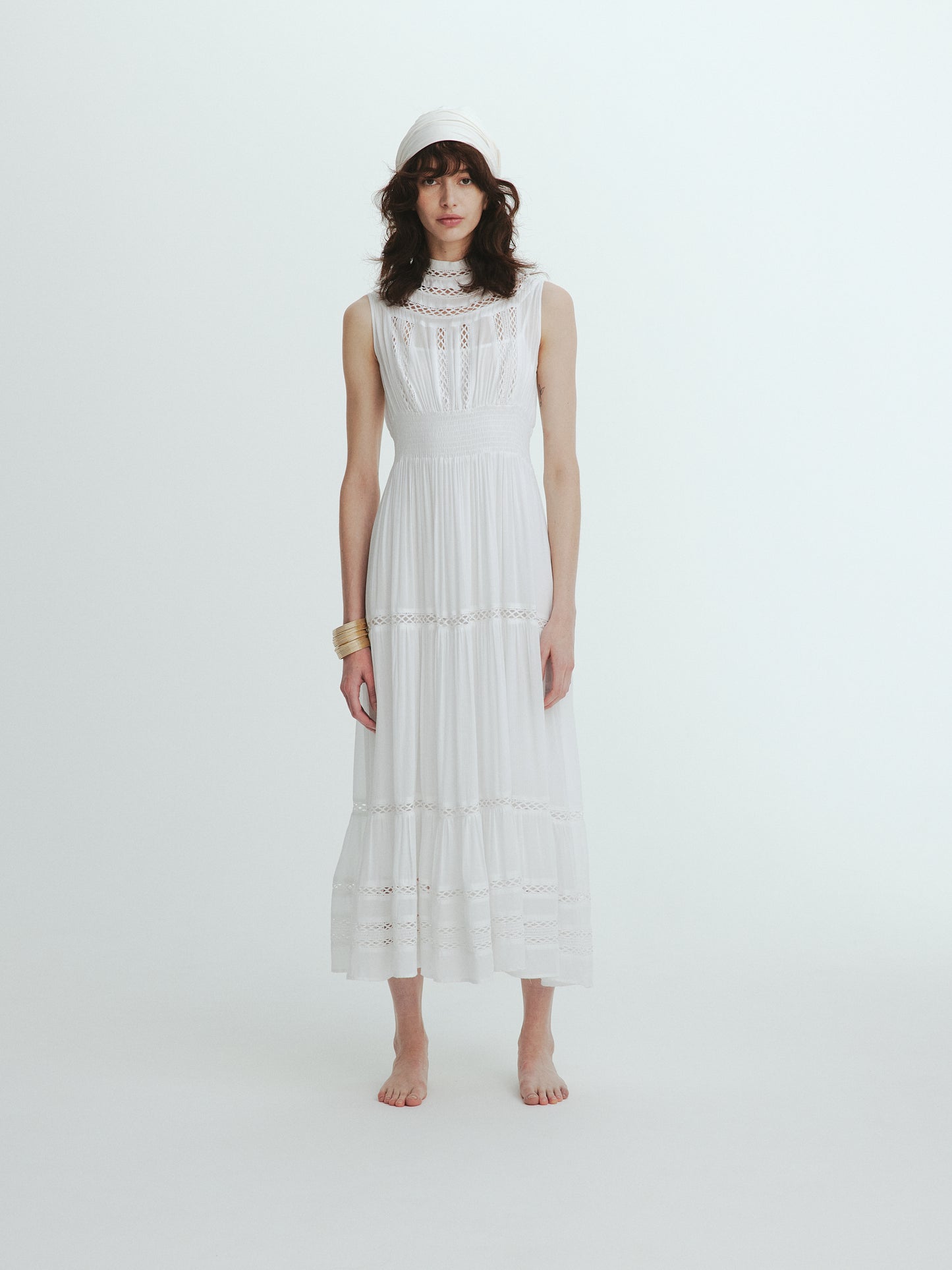 Yoke lace tiered dress