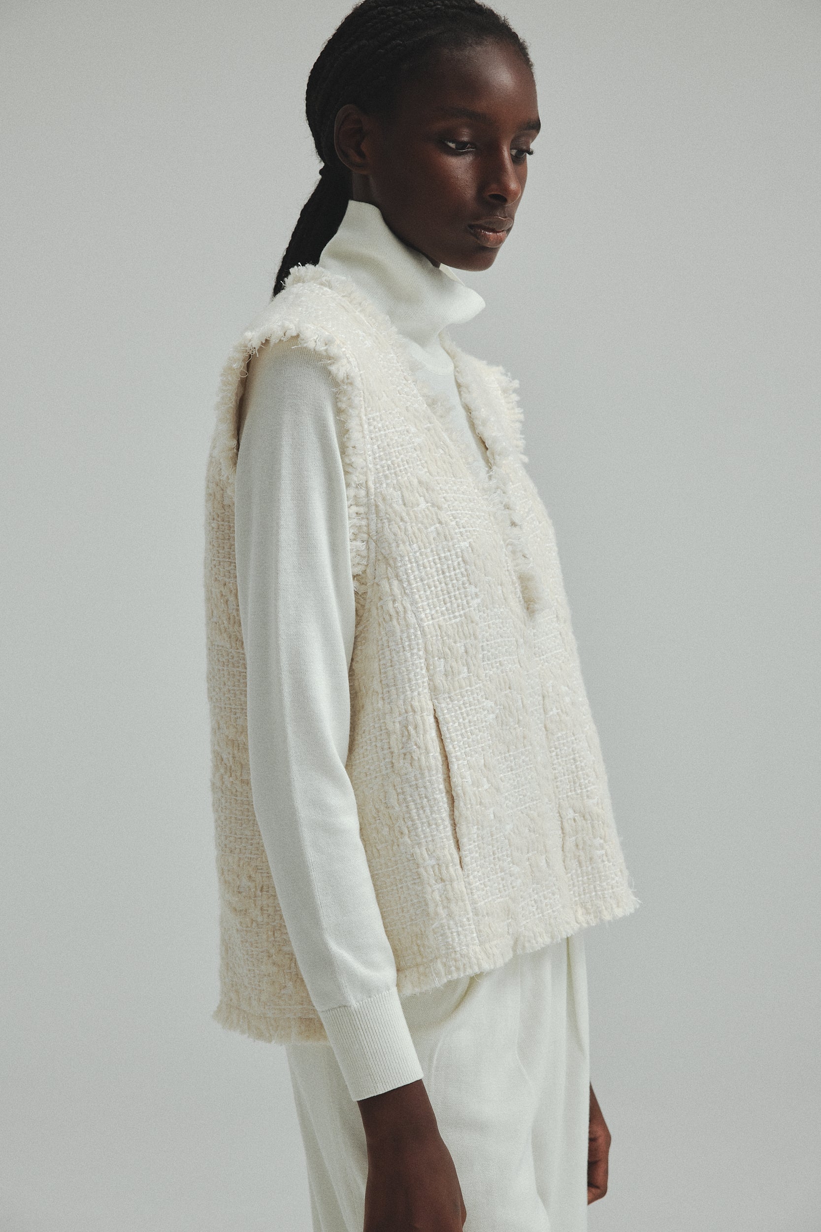 laubeblanc Fringe tweed vest White