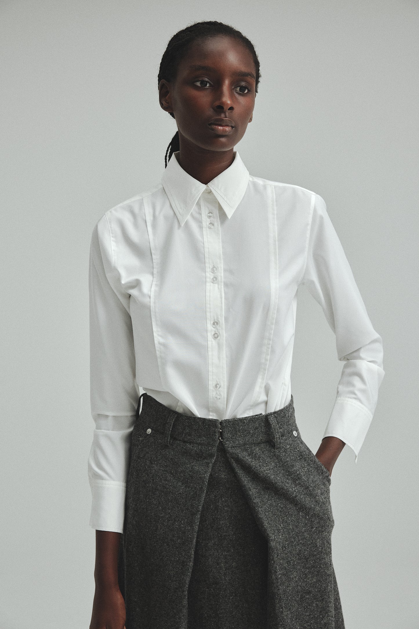 Front tuck Tweed skirt