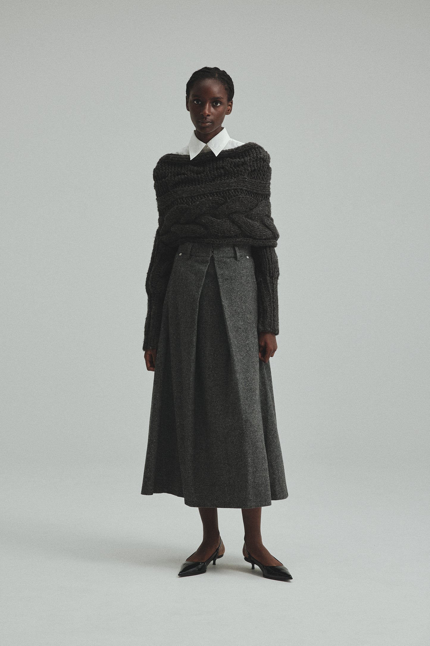 Front tuck Tweed skirt