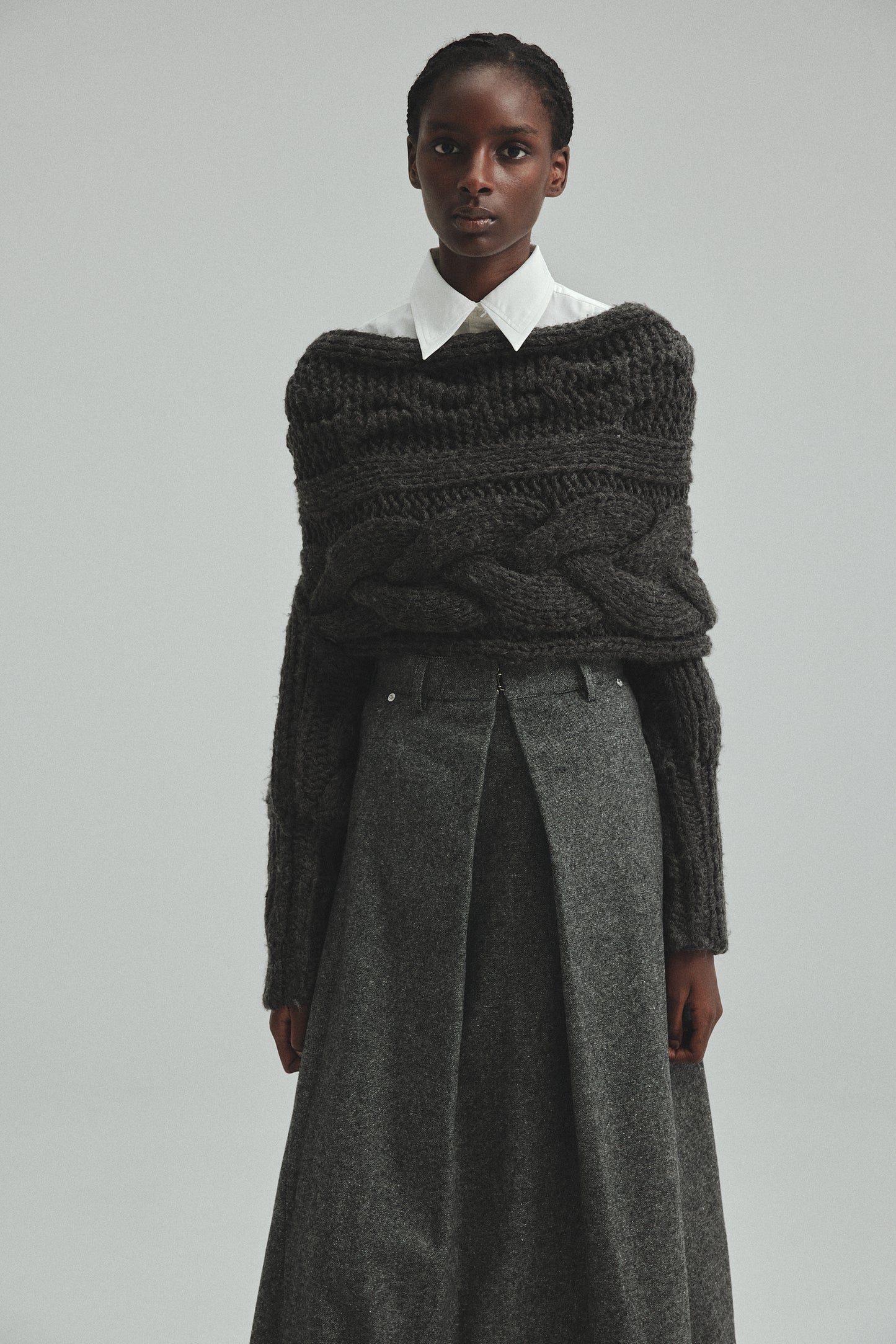 Front tuck Tweed skirt