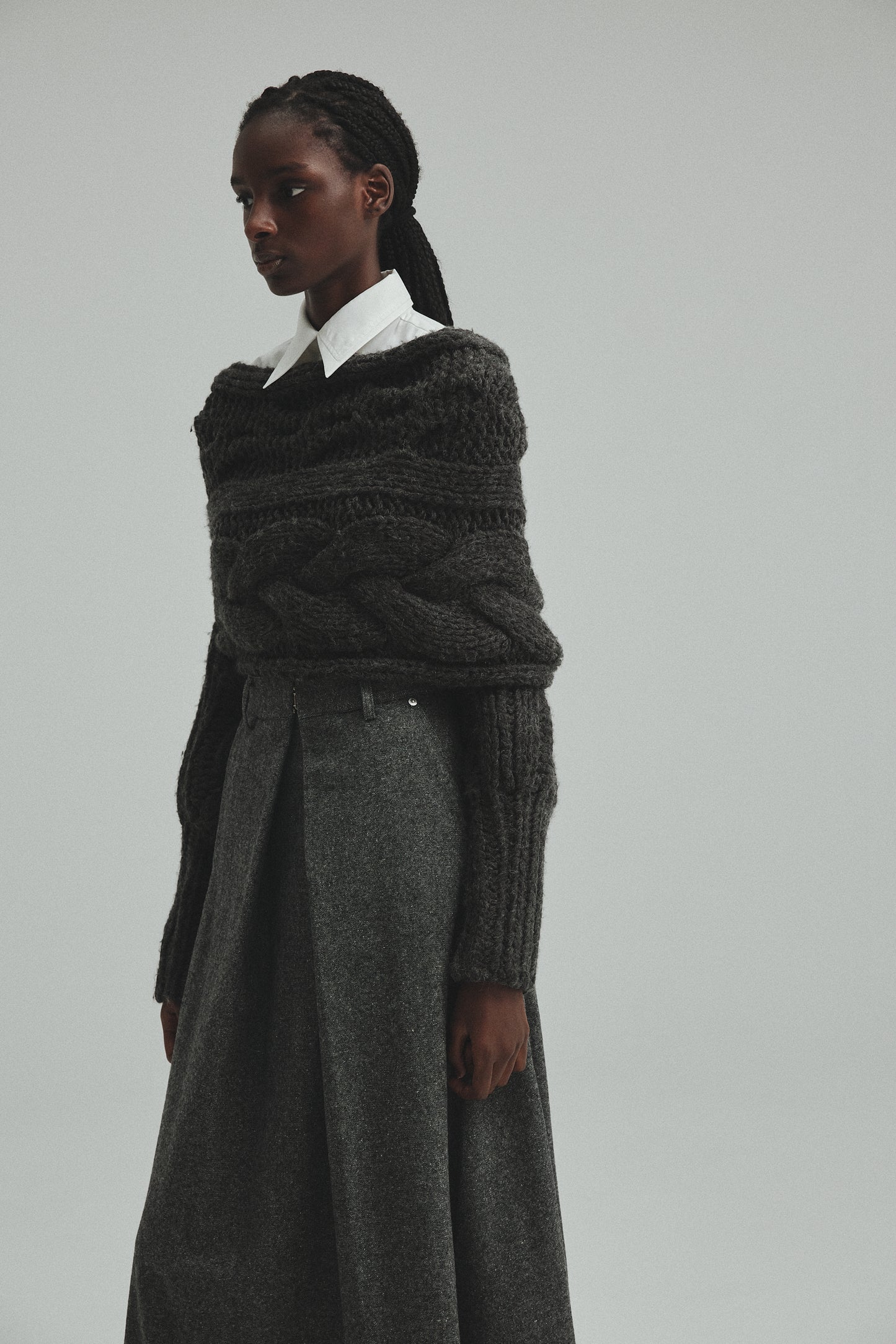 Front tuck Tweed skirt