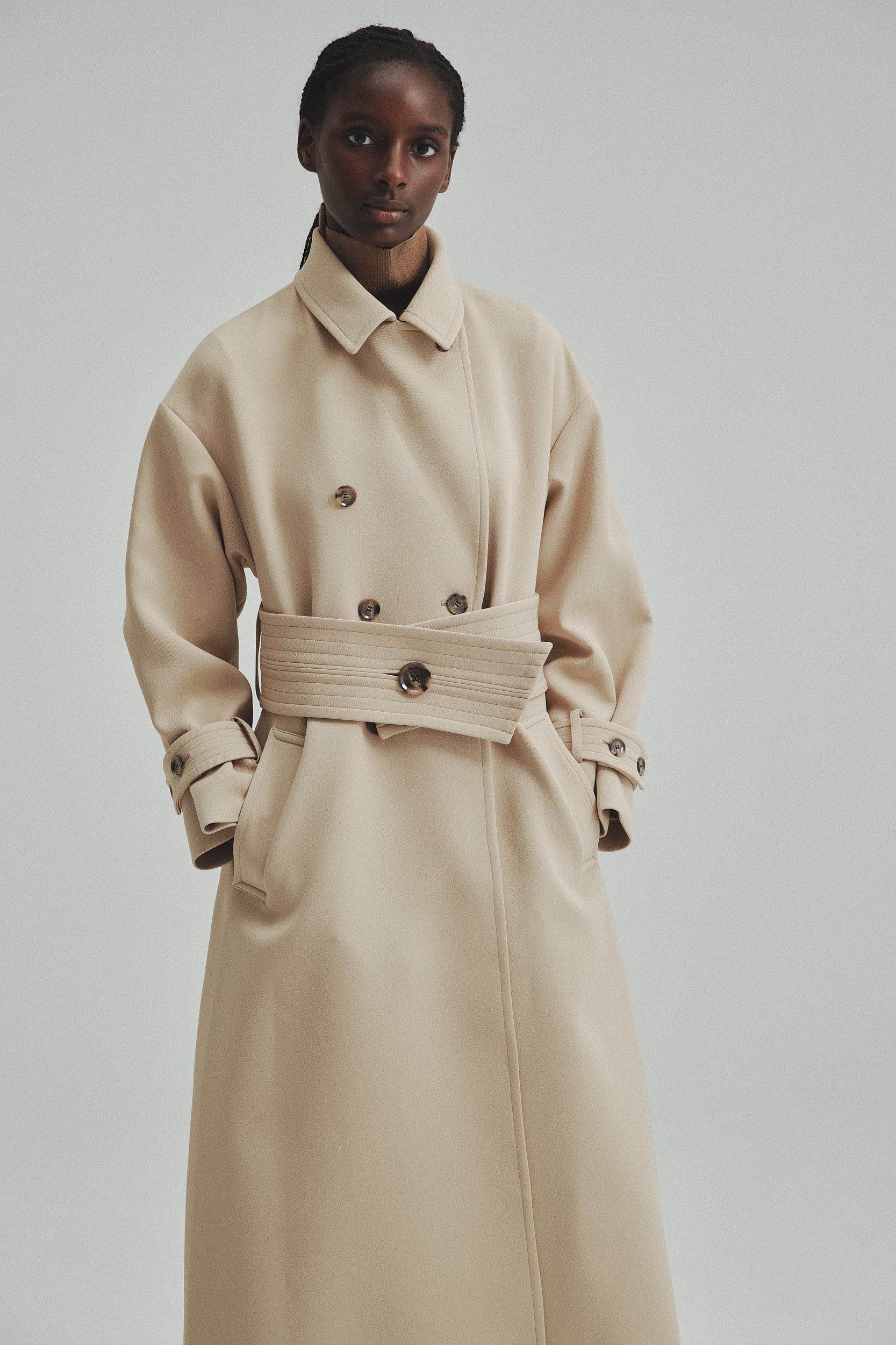 L'AUBE BLANC ローブブランWide belt Trench coatアニュアンス