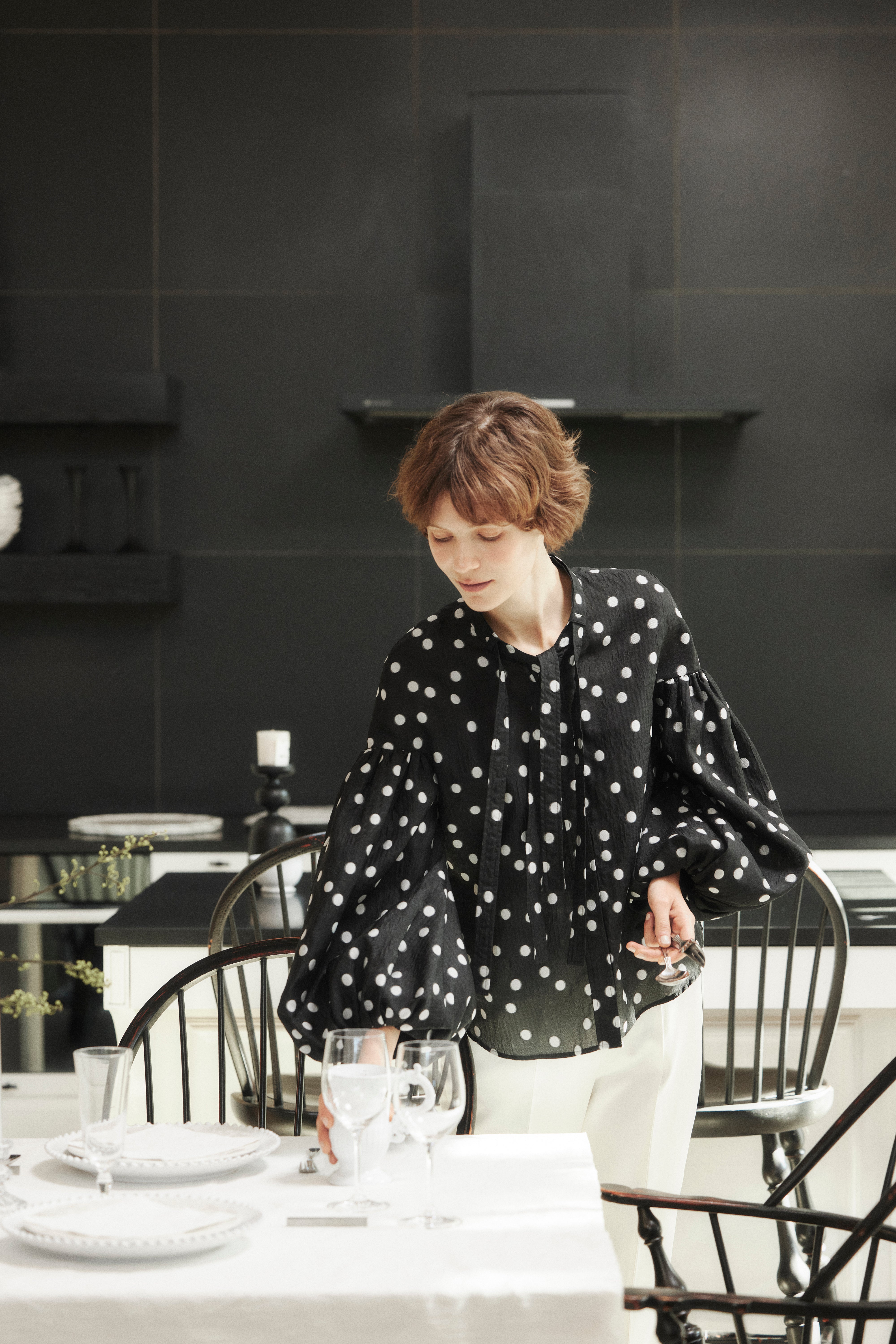Sheer Polka Dot Ribbon Blouse