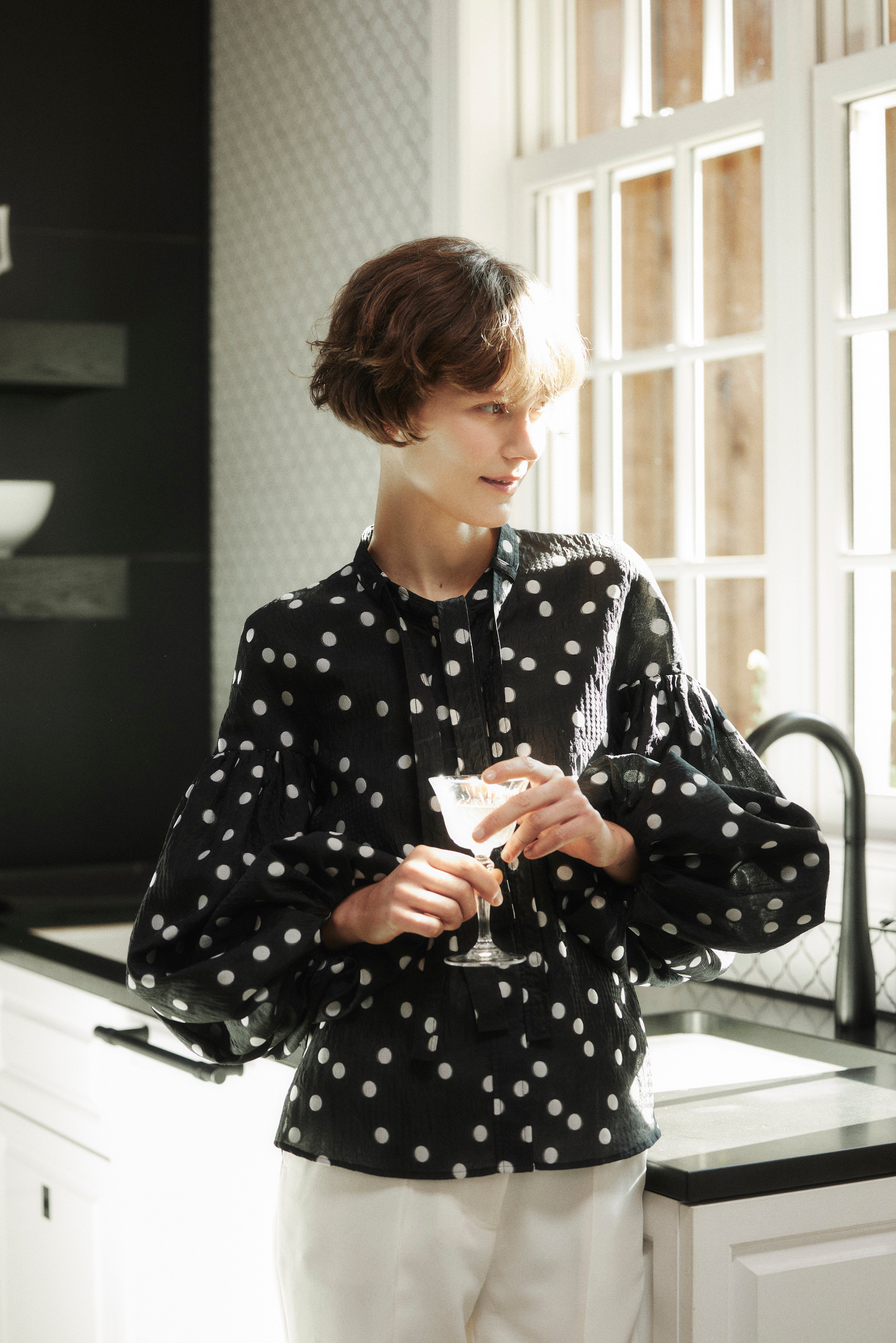 Sheer Polka Dot Ribbon Blouse