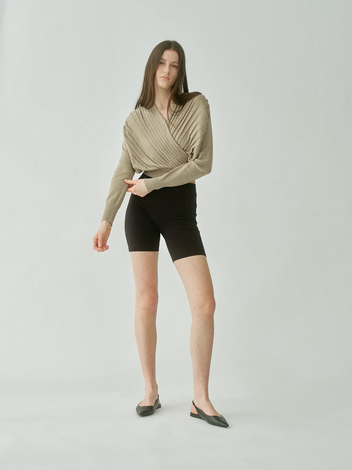 Pleats Cache-coeur Knit Tops