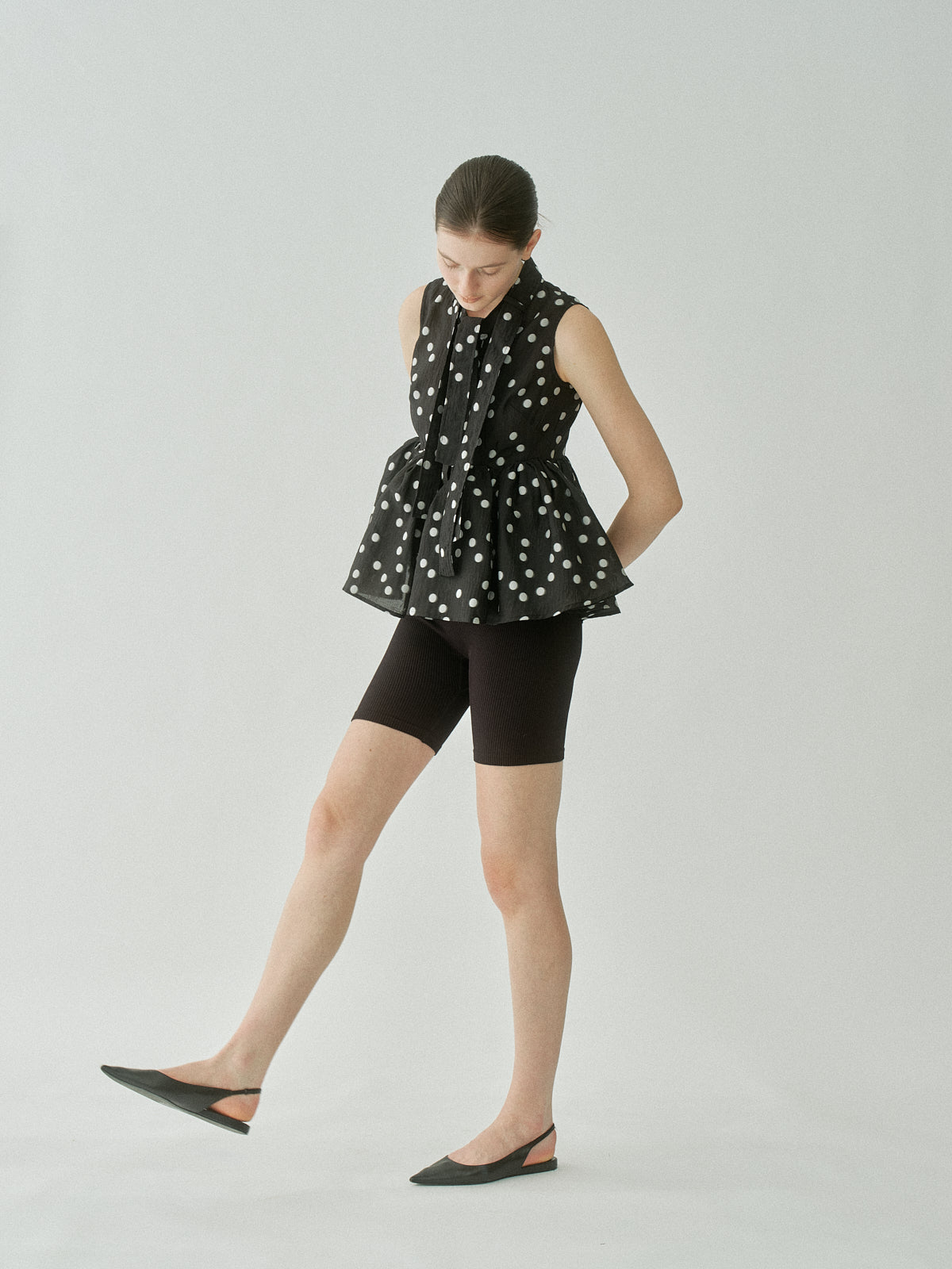 Sheer Polka Dot Ribbon Blouse