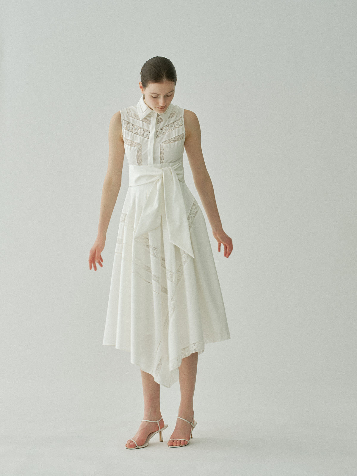 Asymmetric Lace Panel Dress – L'AUBE BLANC