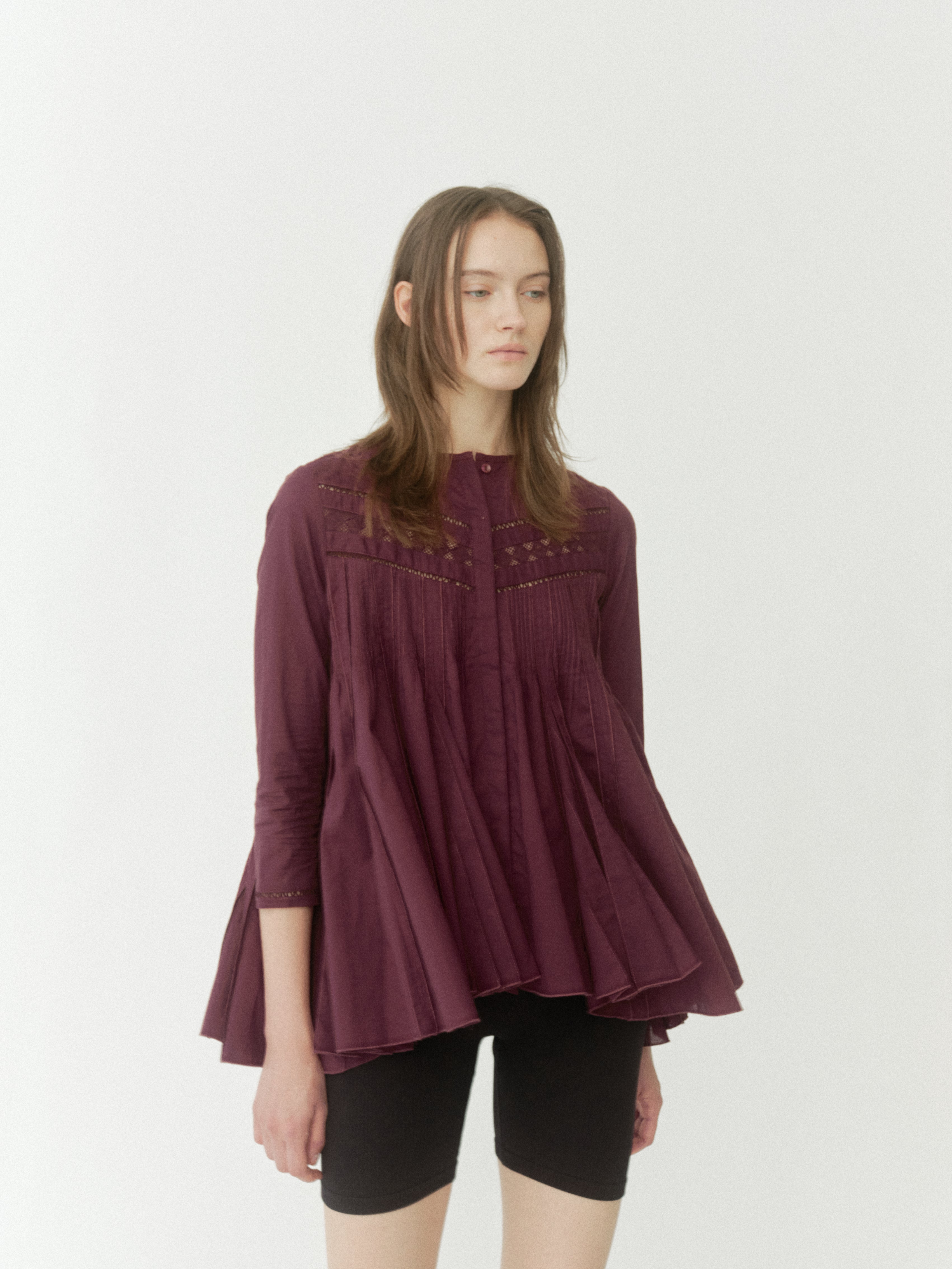【POPUP】Lace Pintuck Flare Blouse