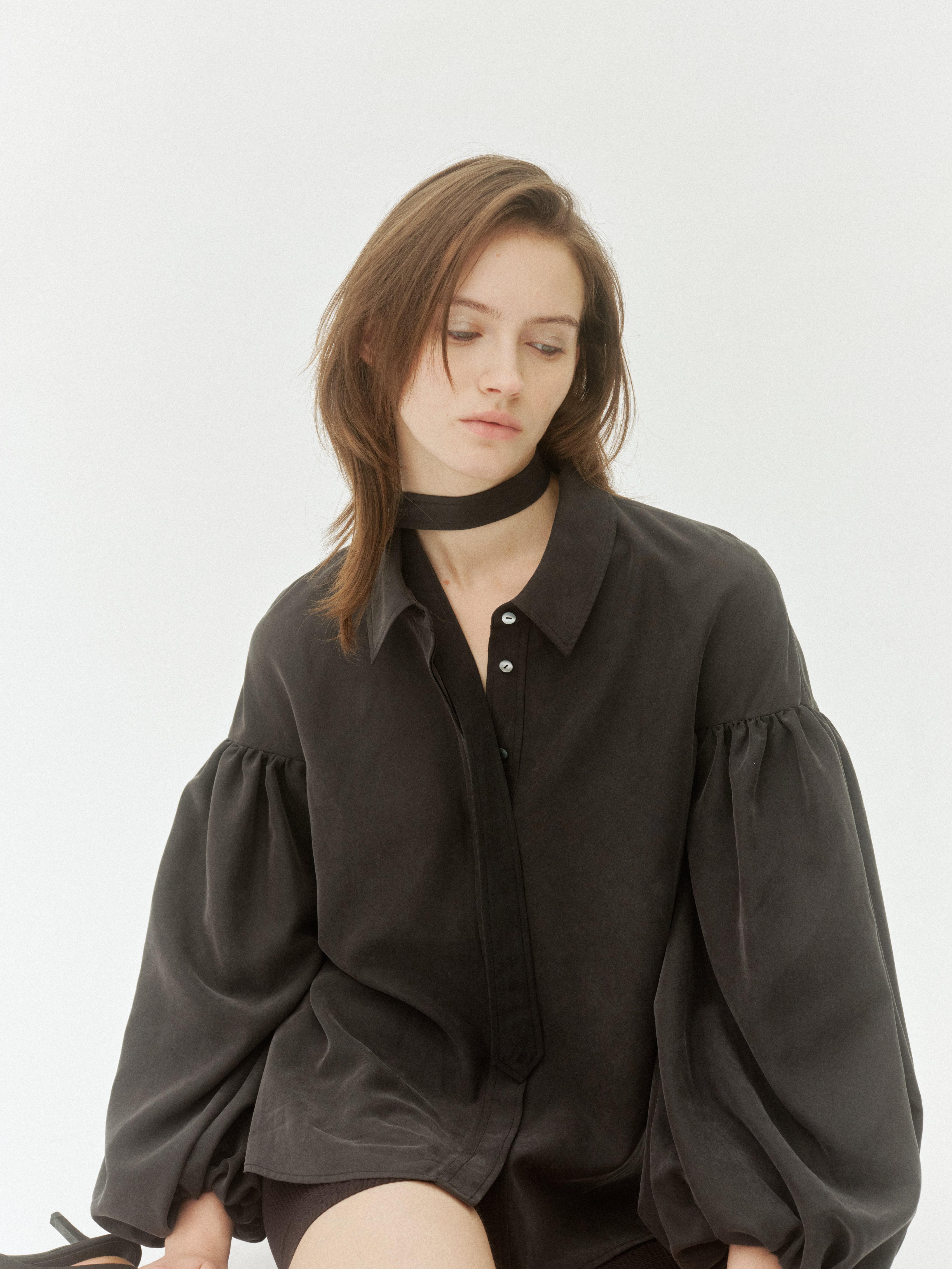 Bow Tie Balloon Sleeve Blouse