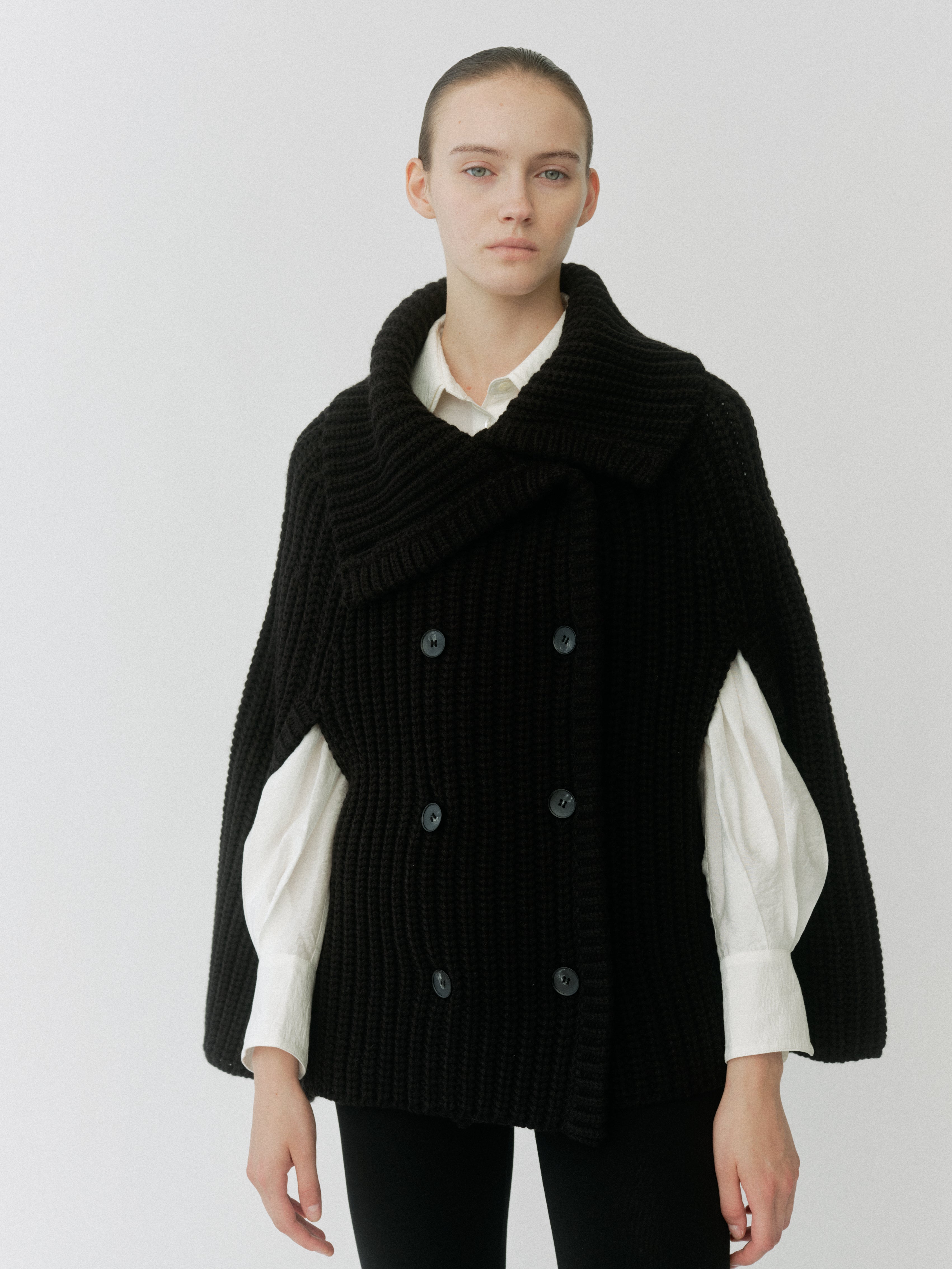 Double Breasted Knit Cape Coat