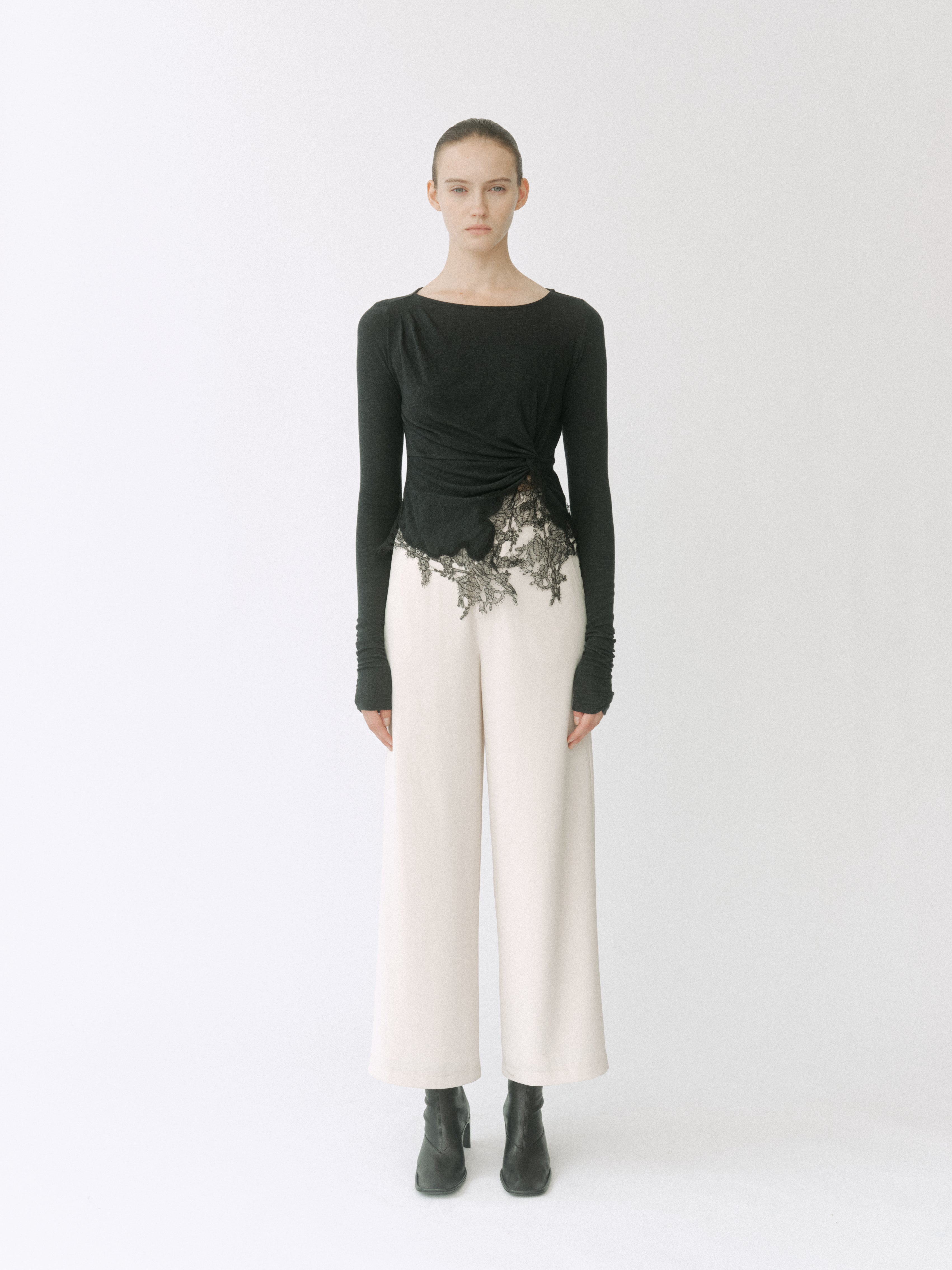 Lace Trim Drape Knit Top