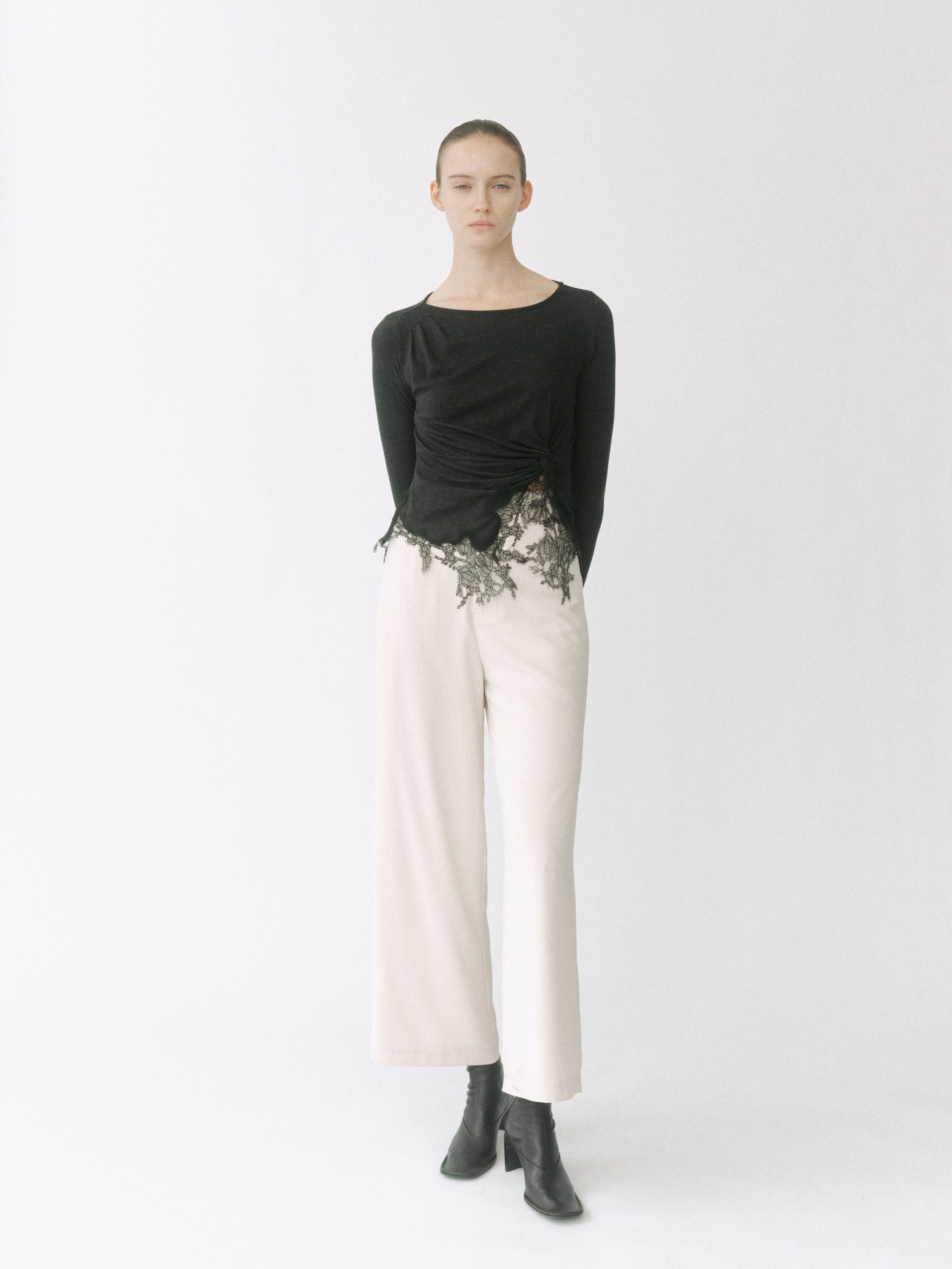 Lace Trim Drape Knit Top