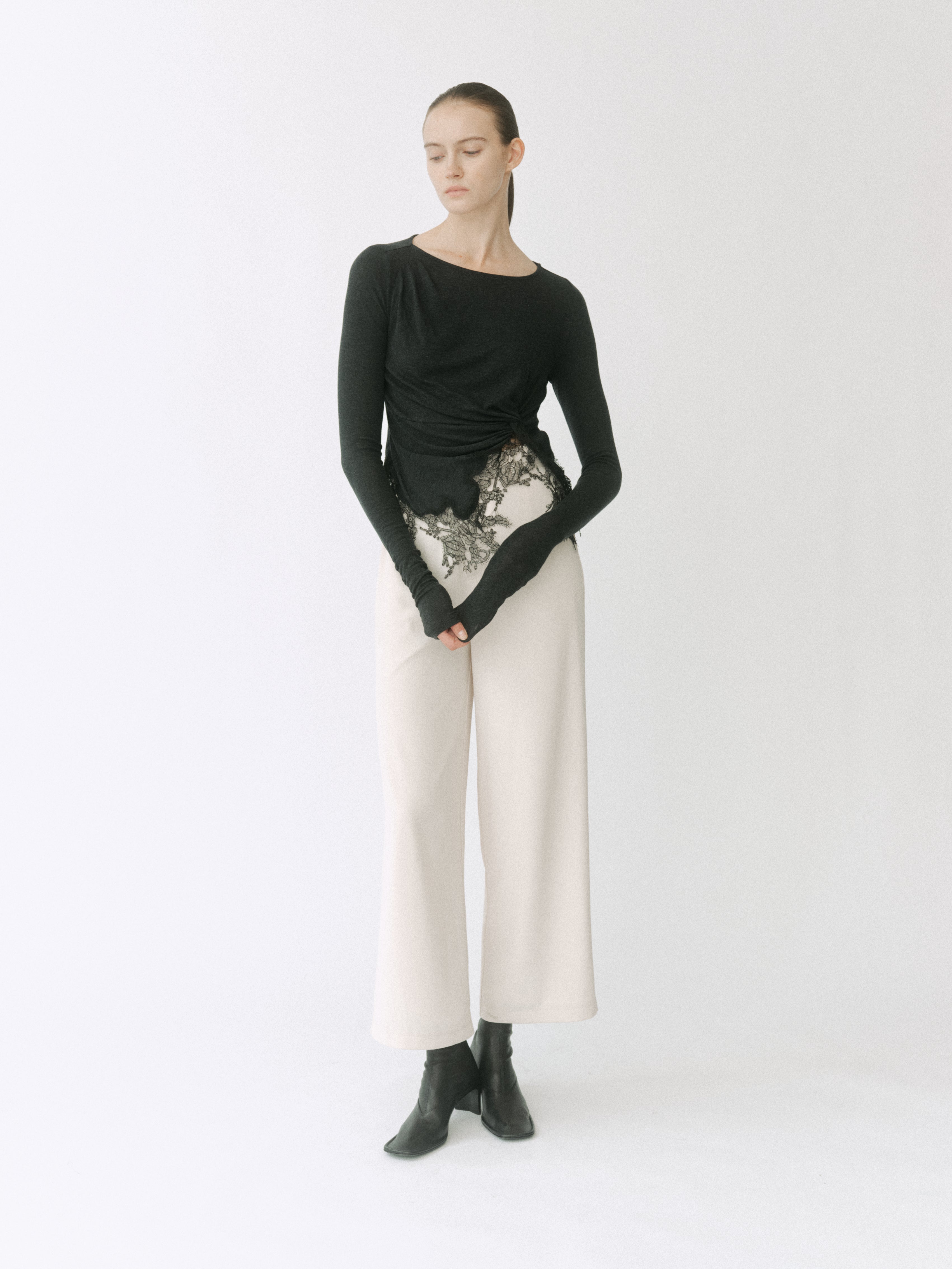 Lace Trim Drape Knit Top