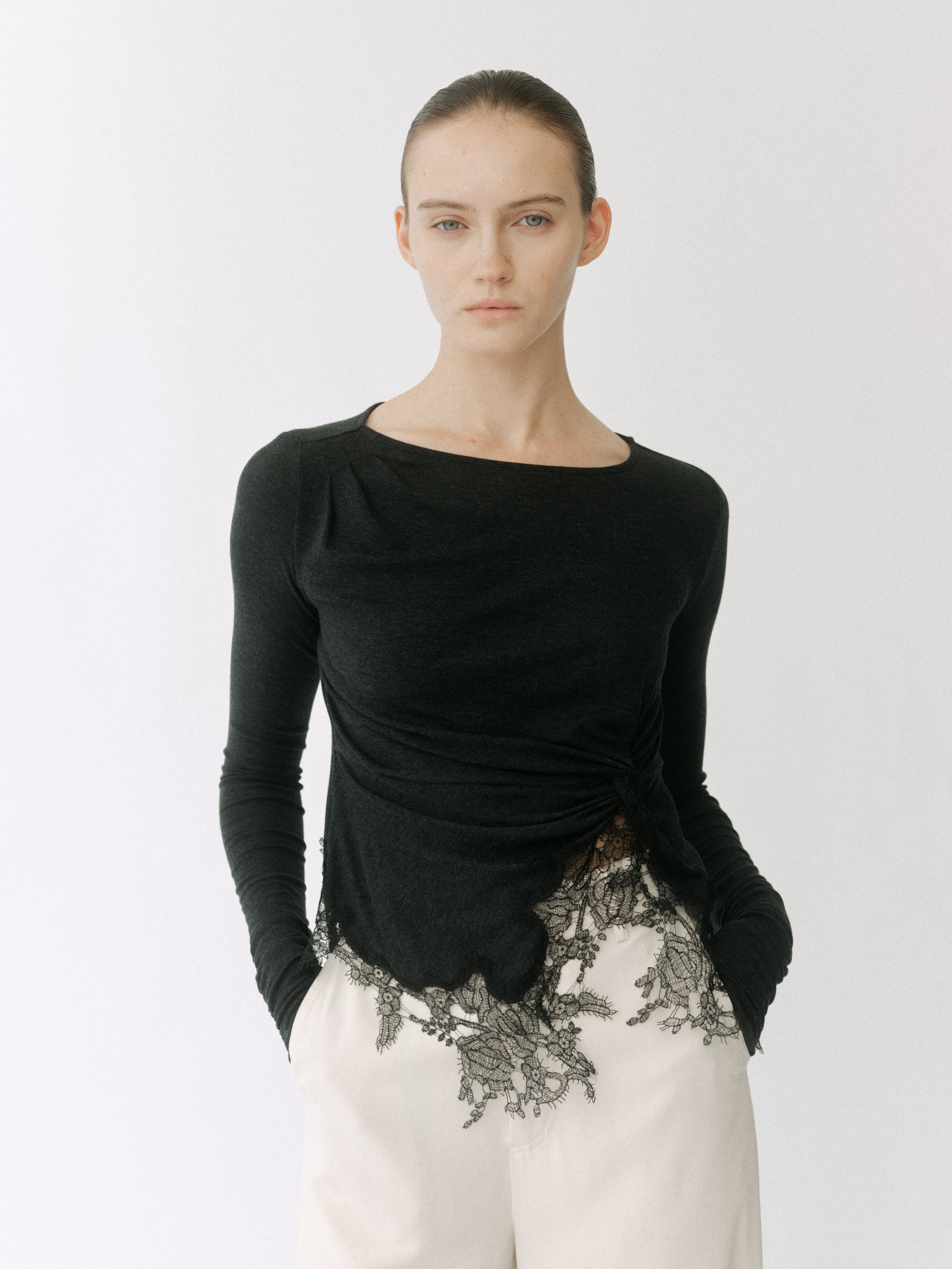 Lace Trim Drape Knit Top