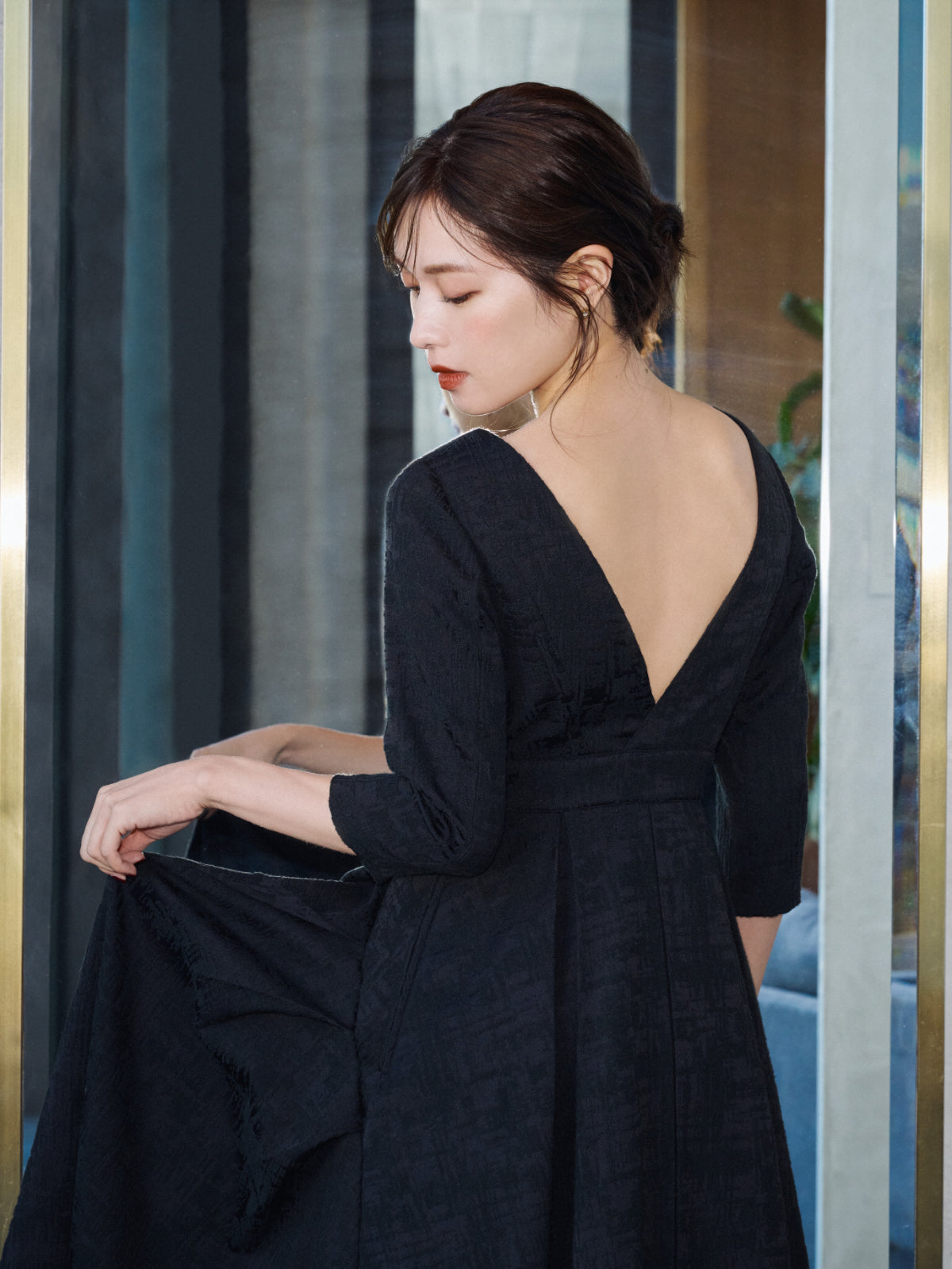 Tuck drape Jacquard Dress