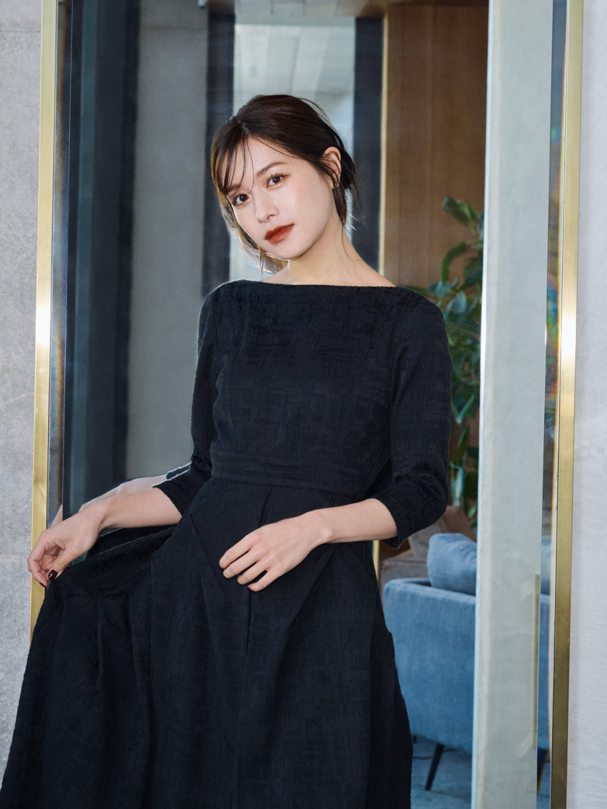 Tuck drape Jacquard Dress