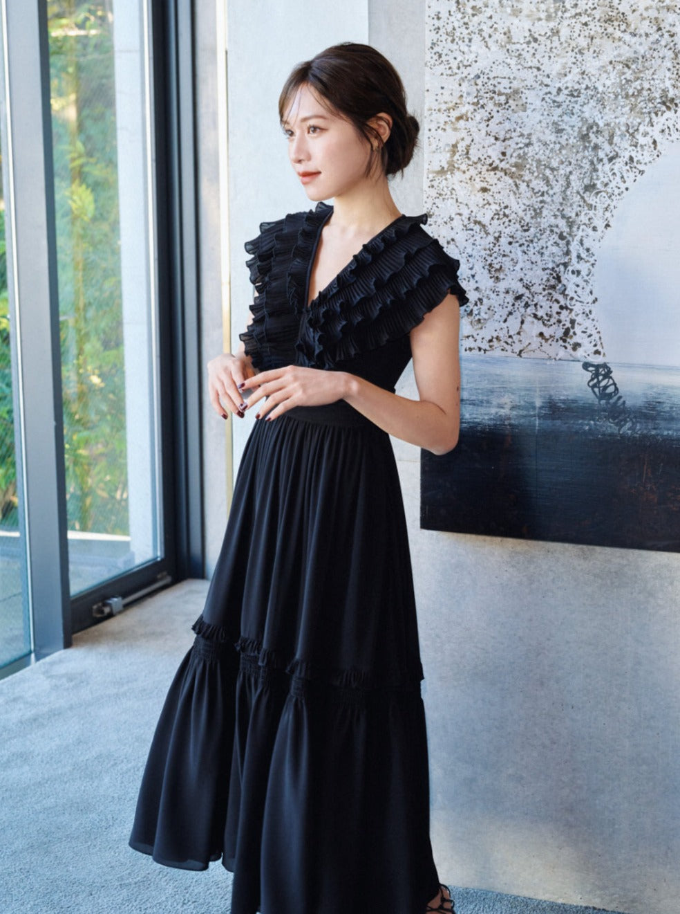 Pleats collar Chiffon Dress