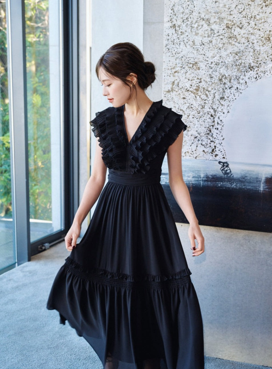 Pleats collar Chiffon Dress