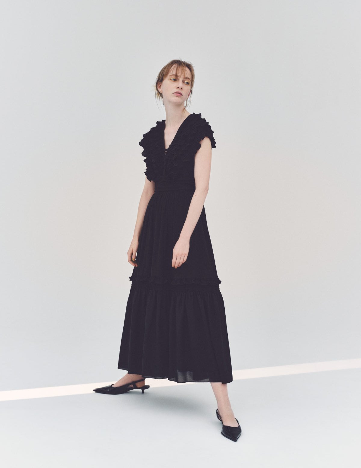 Pleats collar Chiffon Dress