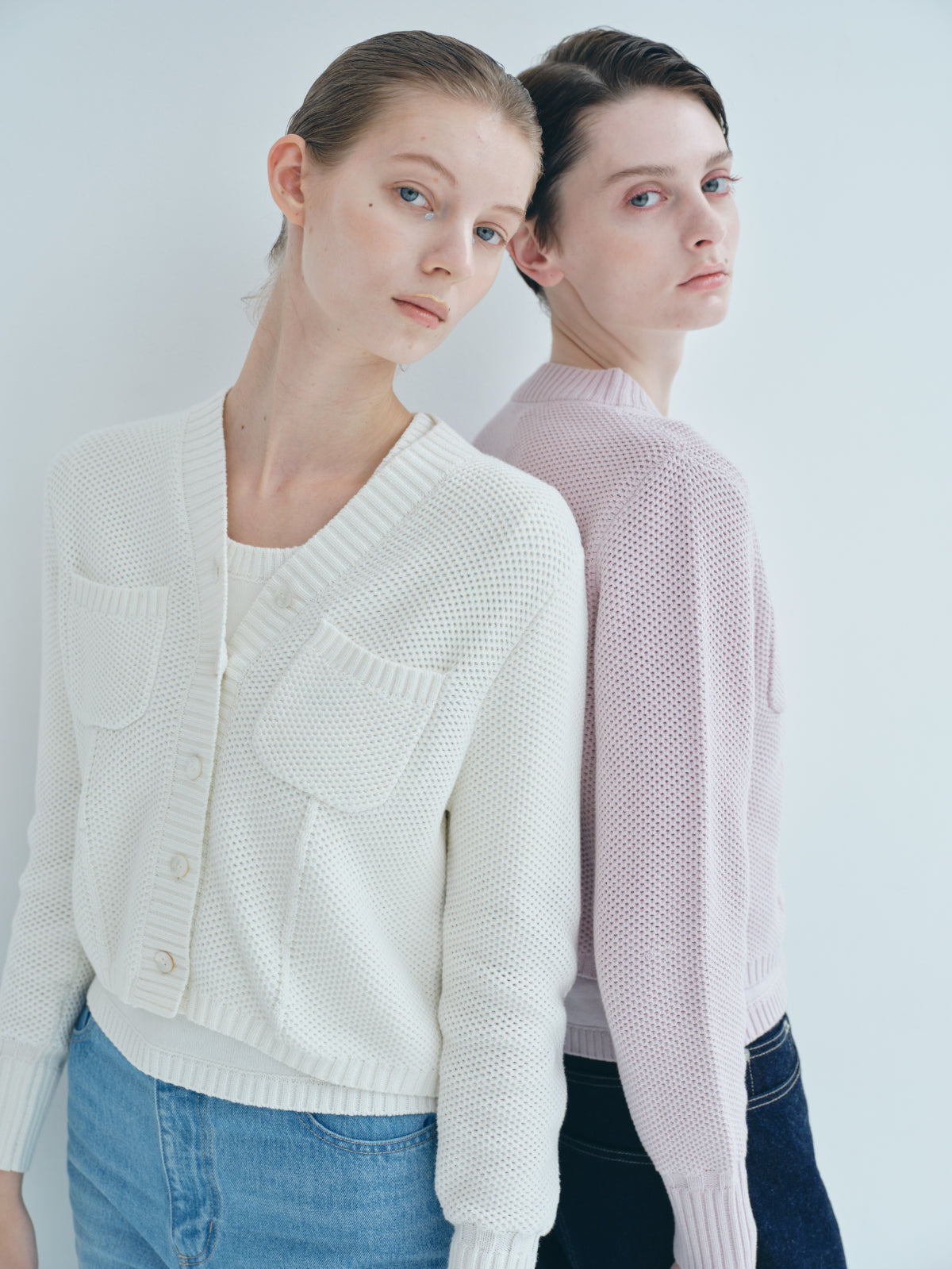 Basket Knit Cardigan / White