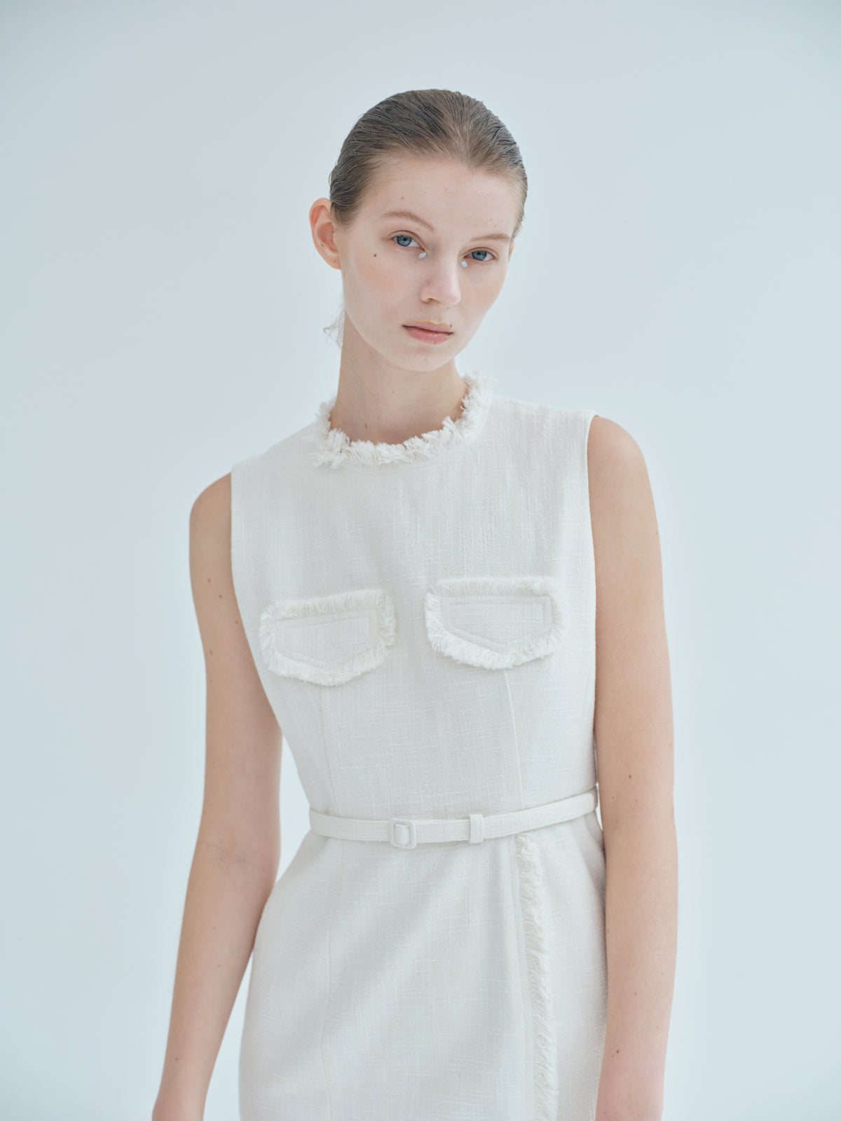 Belted fringe tweed Dress