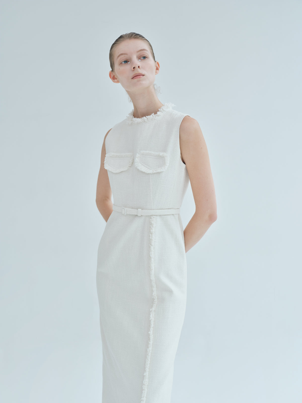 Belted fringe tweed Dress
