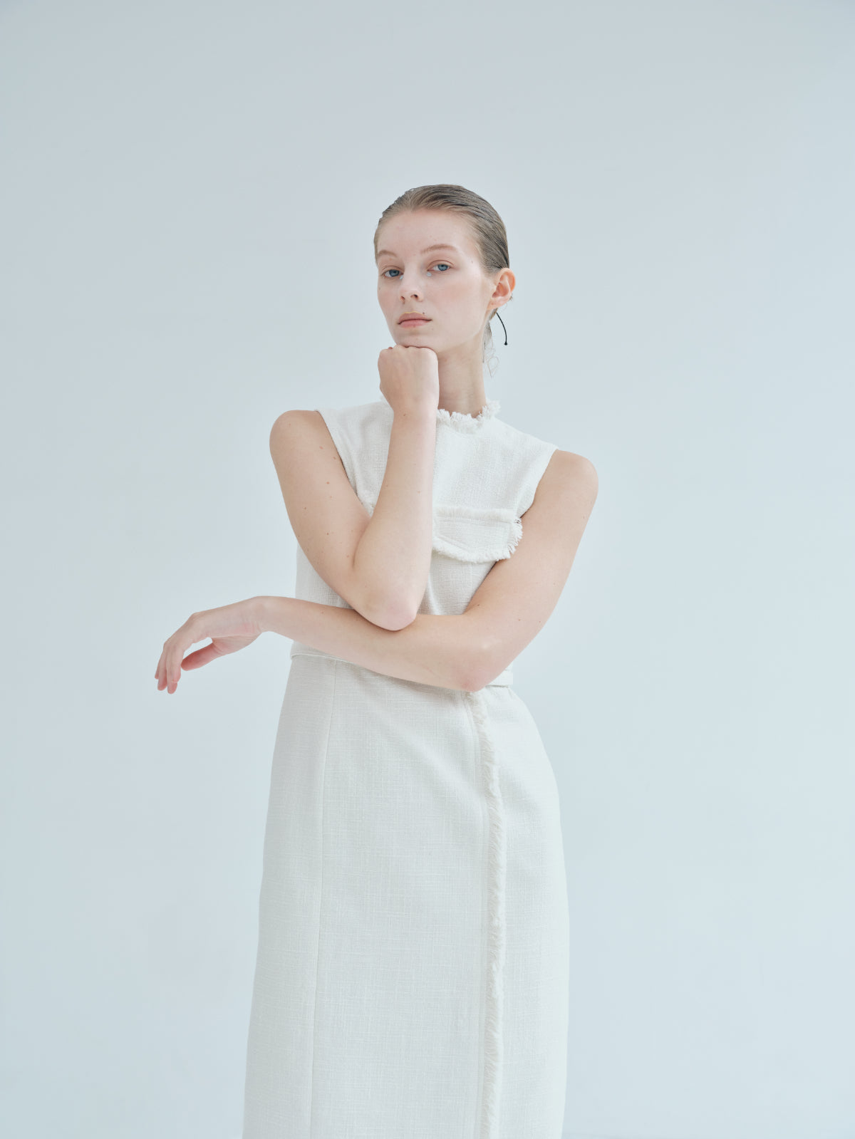 Belted fringe tweed Dress