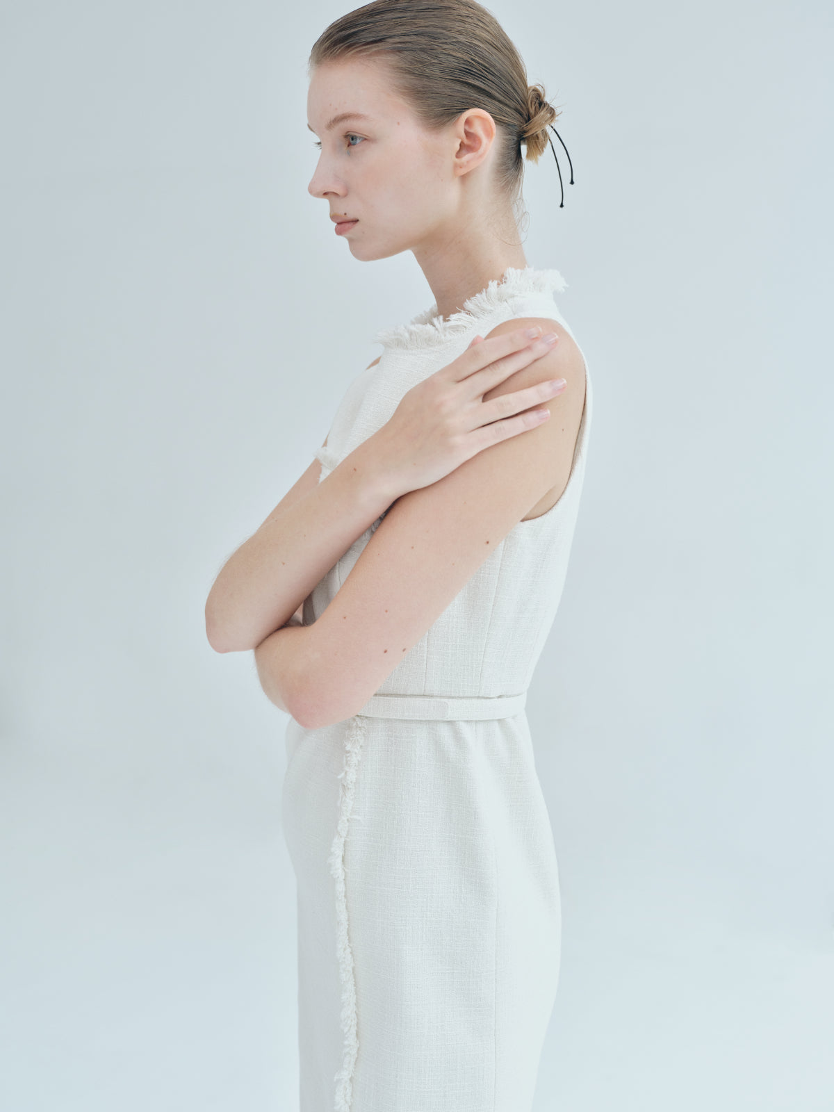 Belted fringe tweed Dress