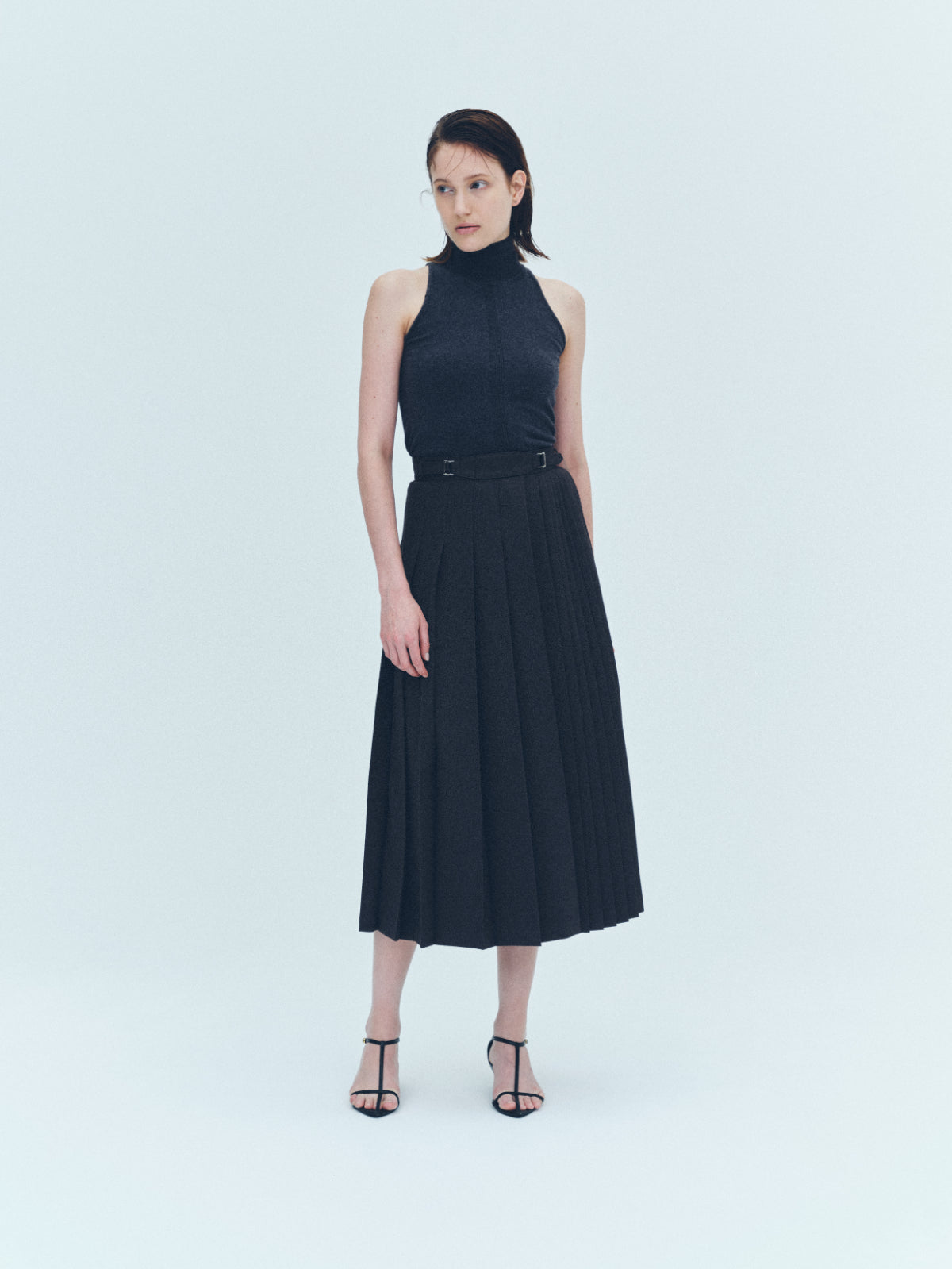Asymmetry pleats skirt