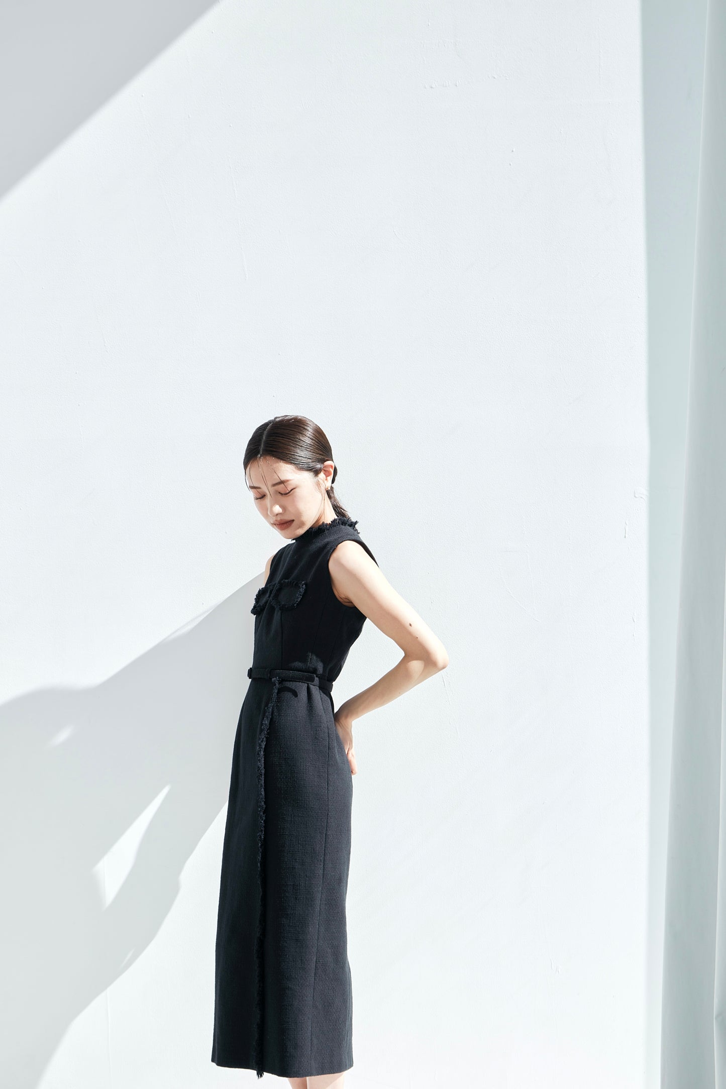 Belted fringe tweed Dress