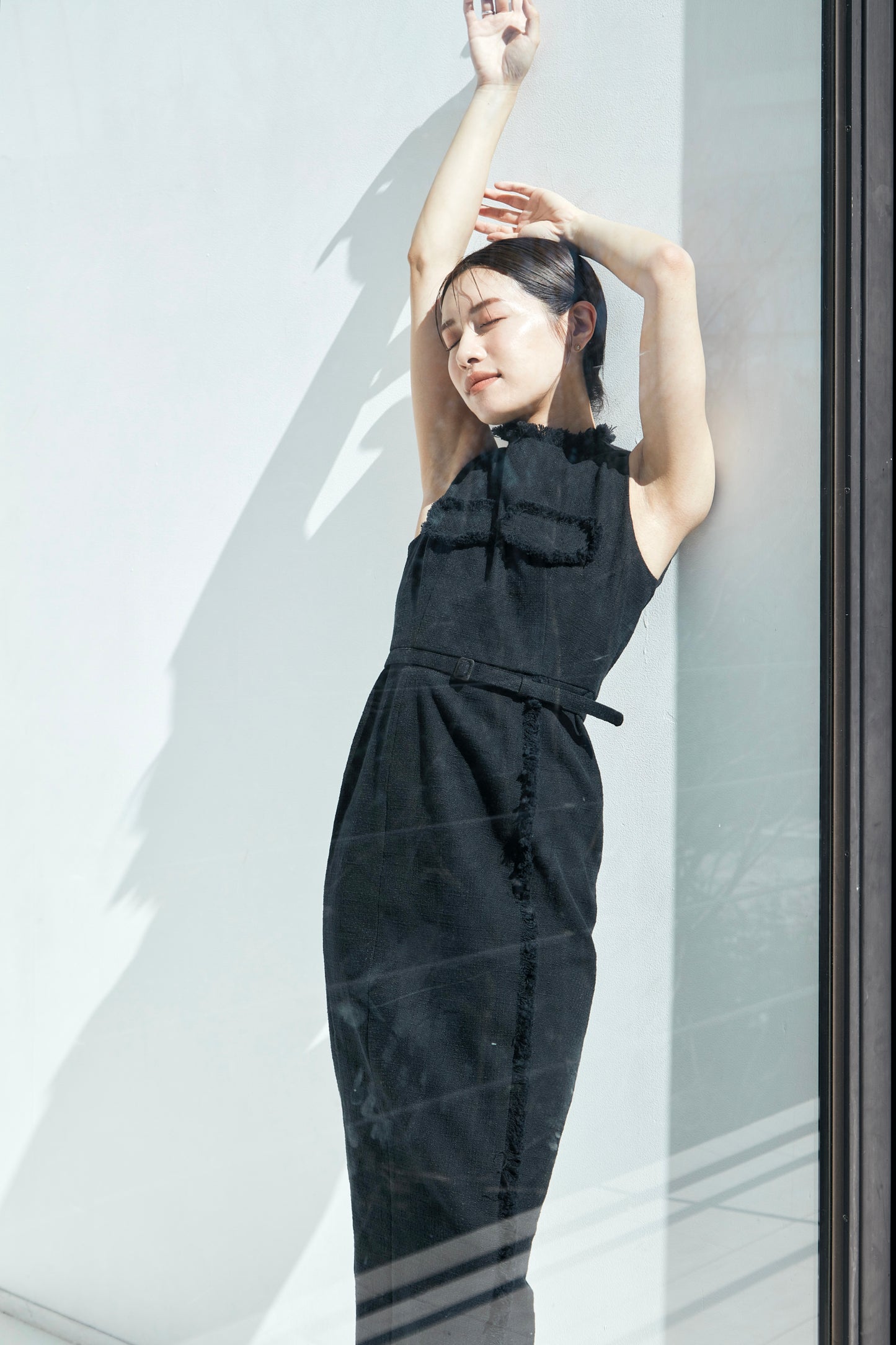 Belted fringe tweed Dress
