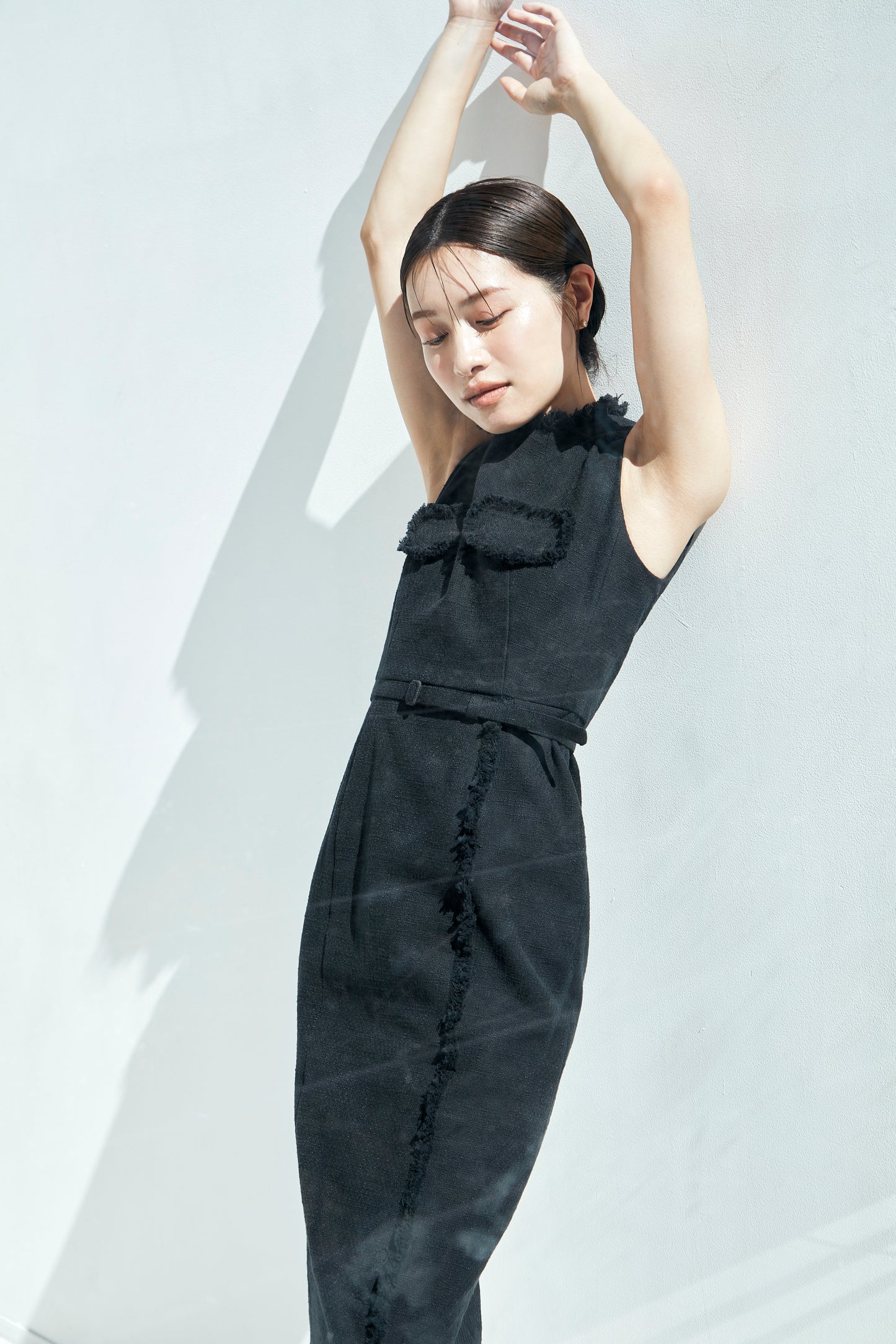 Belted fringe tweed Dress