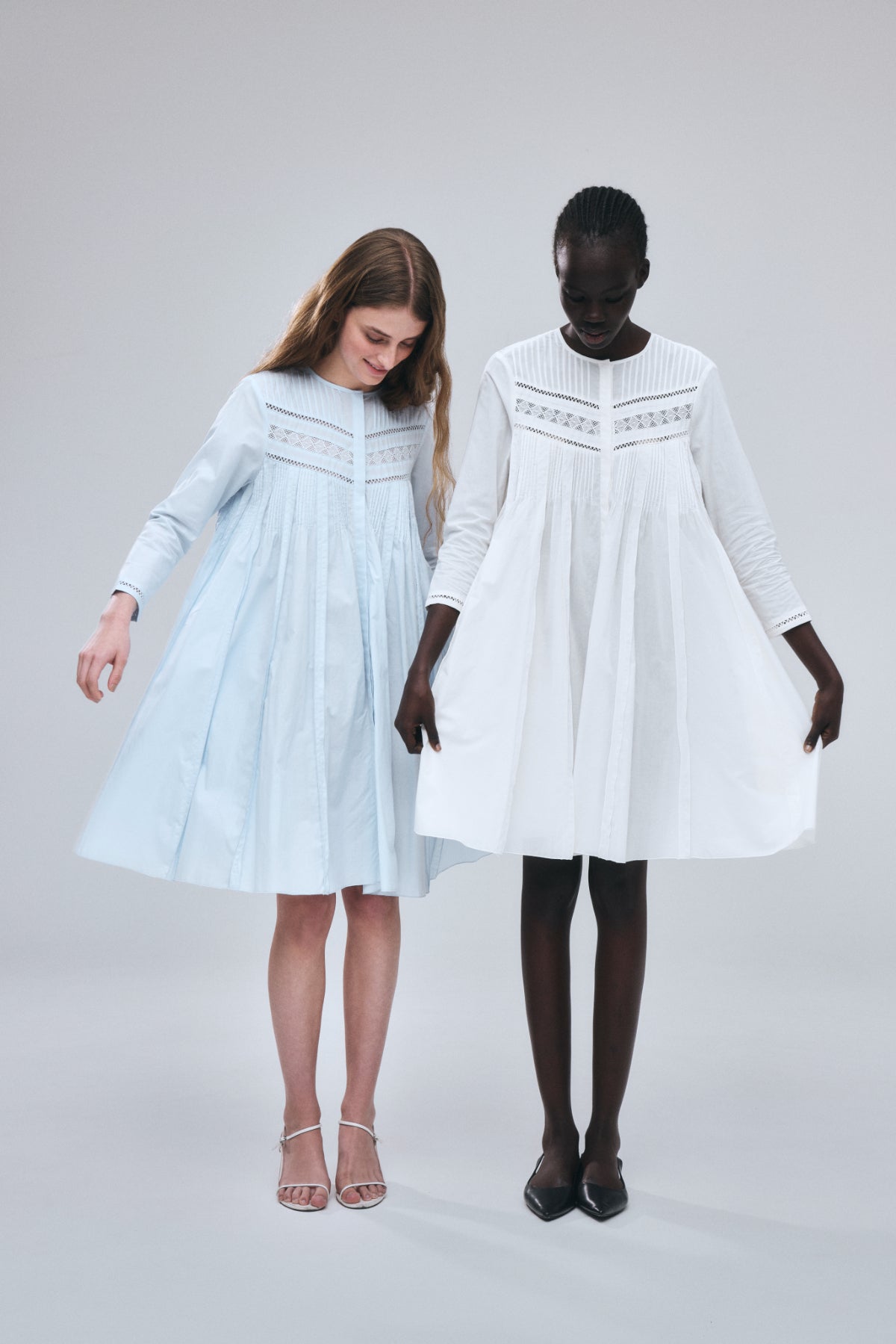 Pin-tuck Lace Mini Dress