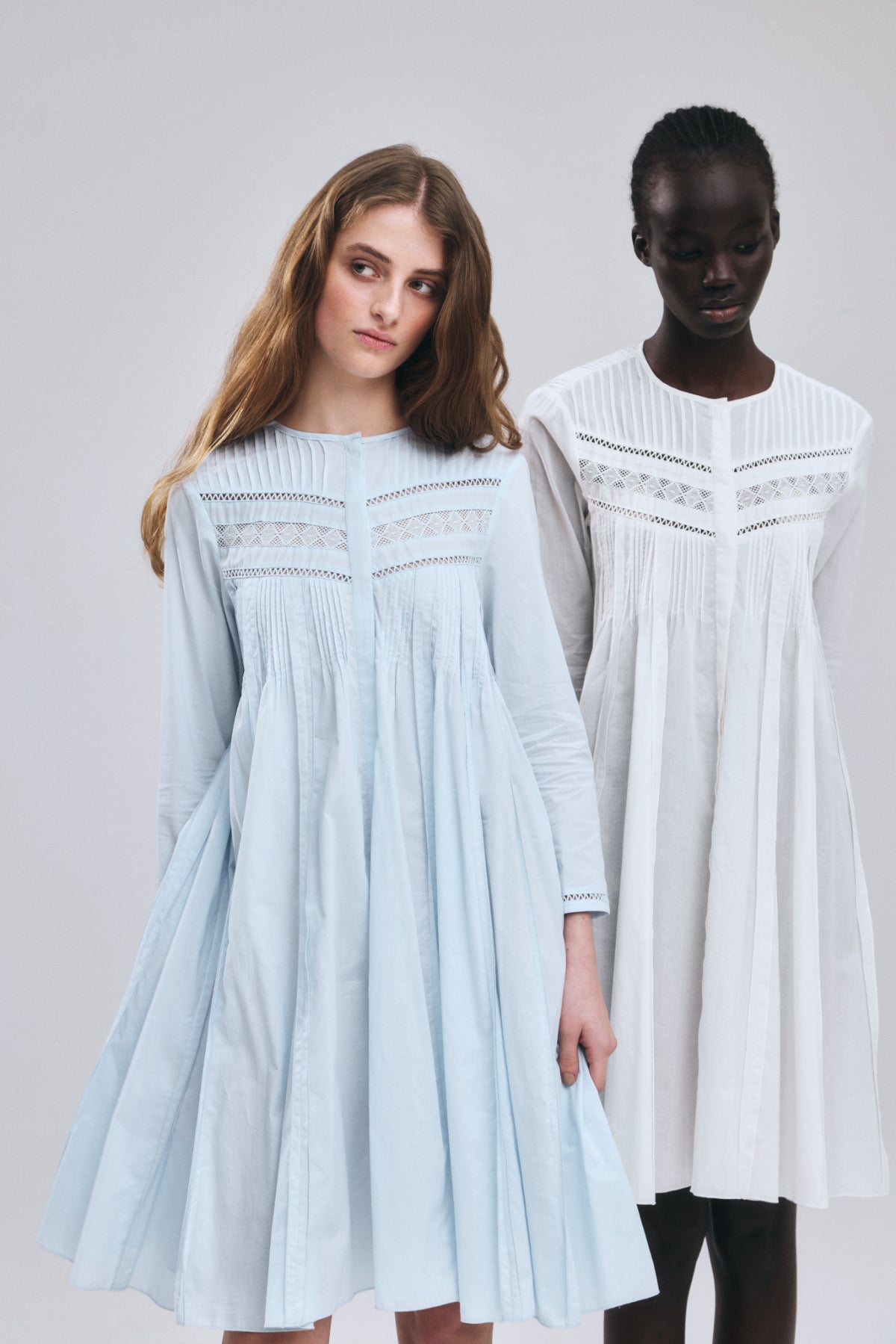 Pin-tuck Lace Mini Dress