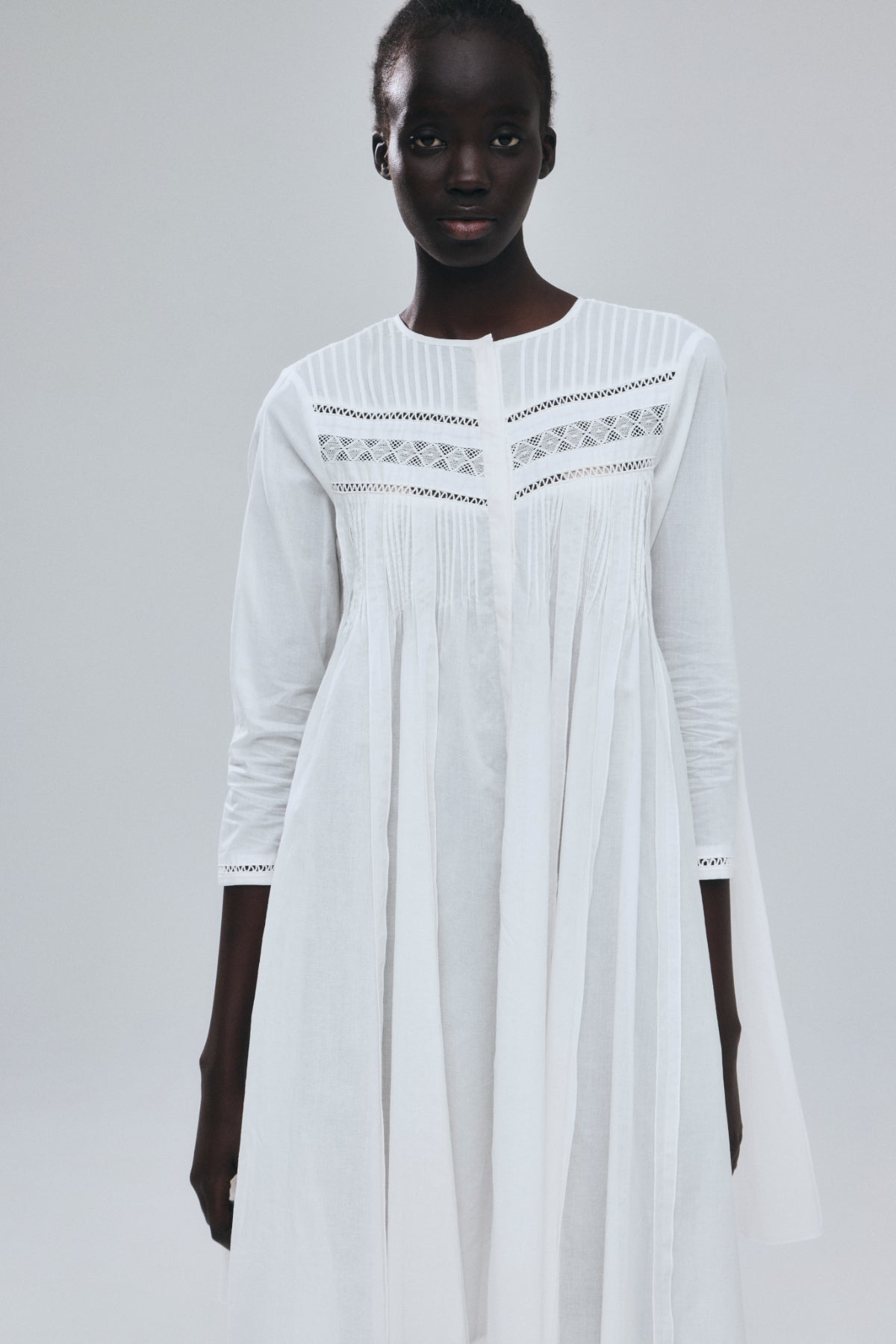 Pin-tuck Lace Mini Dress