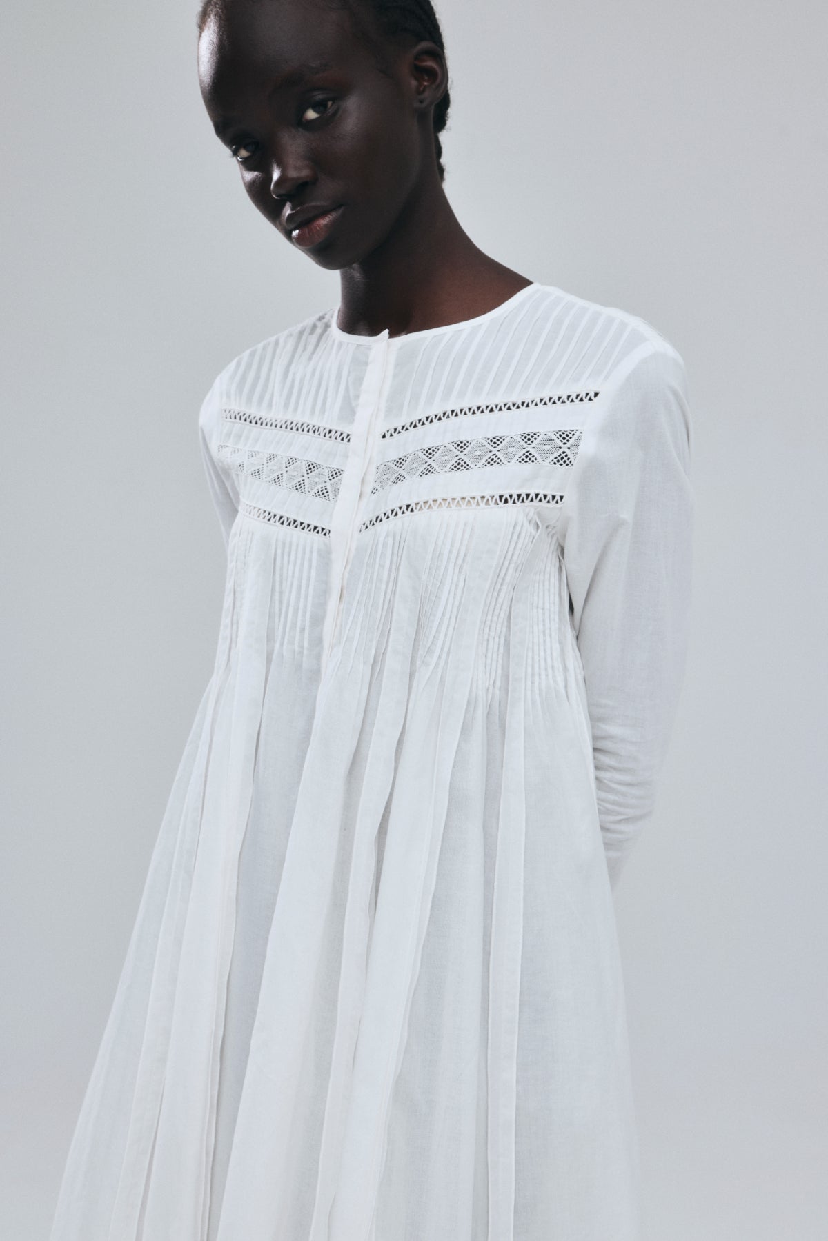 Pin-tuck Lace Mini Dress