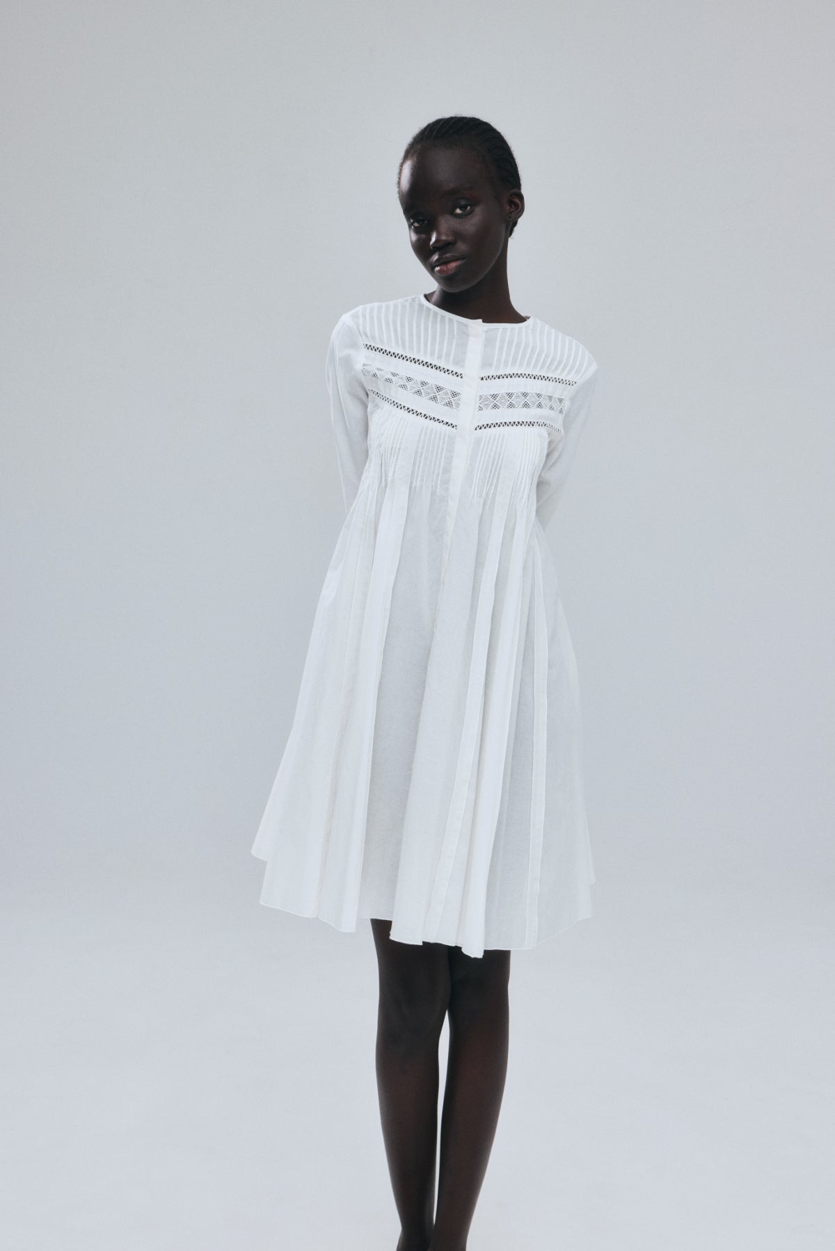 Pin-tuck Lace Mini Dress