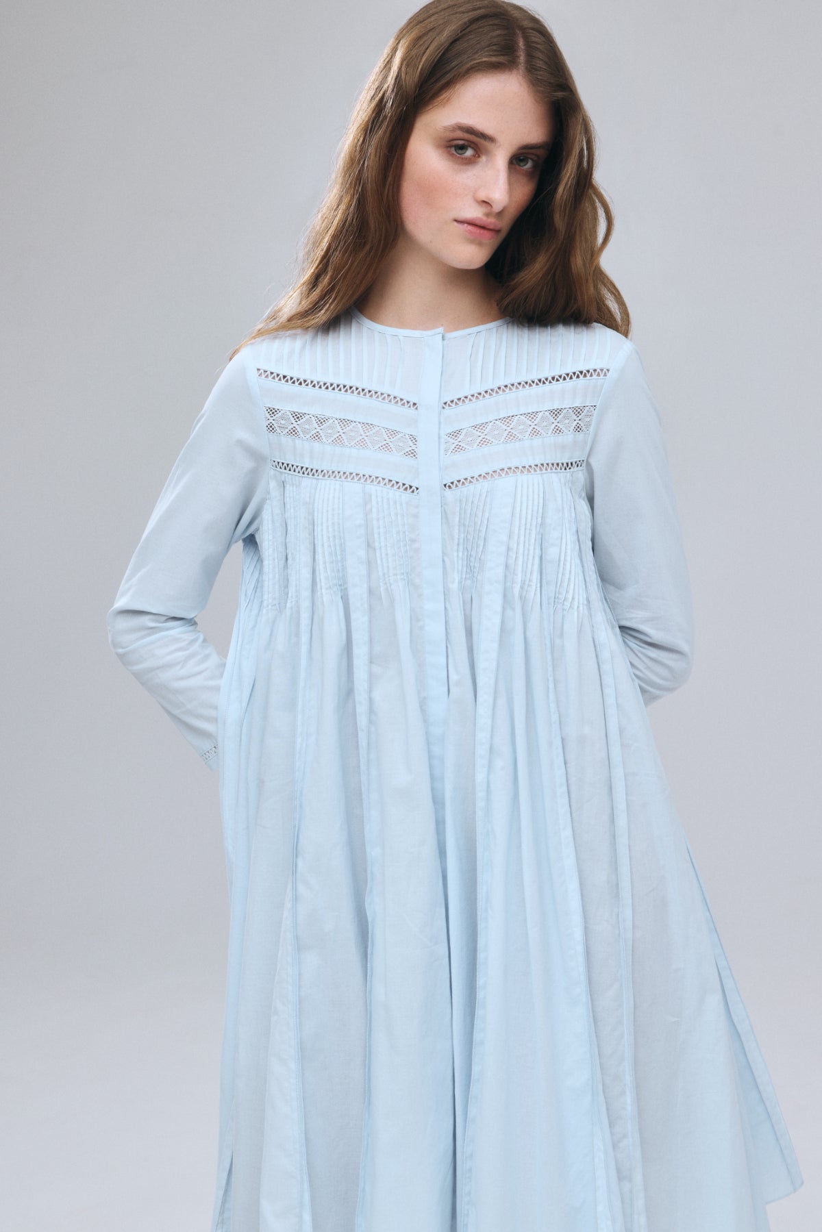 Pin-tuck Lace Mini Dress