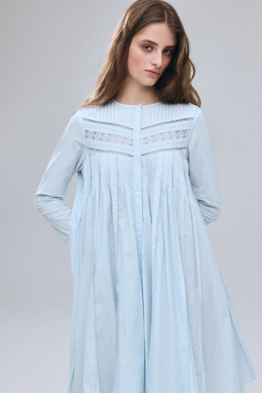 Pin-tuck Lace Mini Dress