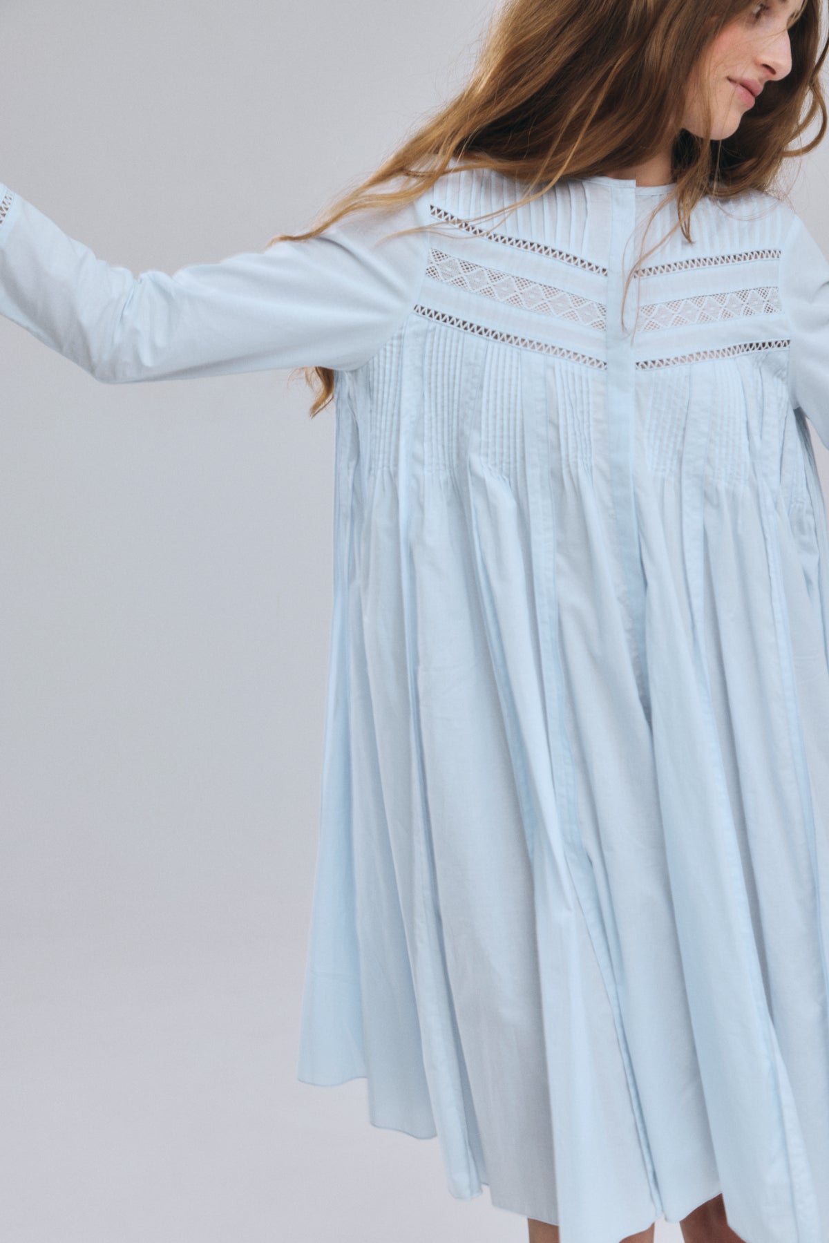 Pin-tuck Lace Mini Dress