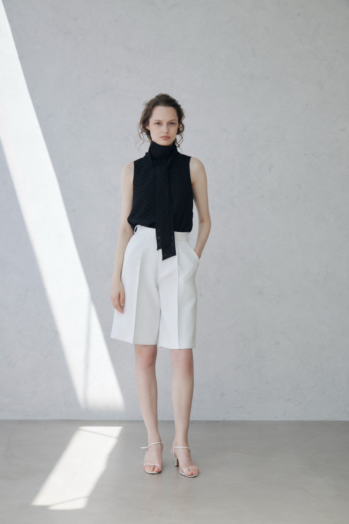 Sheer Jacquard Bow-tie Blouse