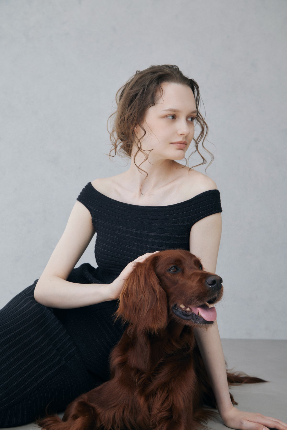 Off-shoulder Panel Rib Knit Tops