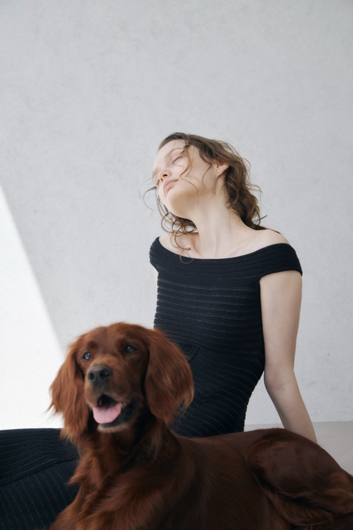 Off-shoulder Panel Rib Knit Tops